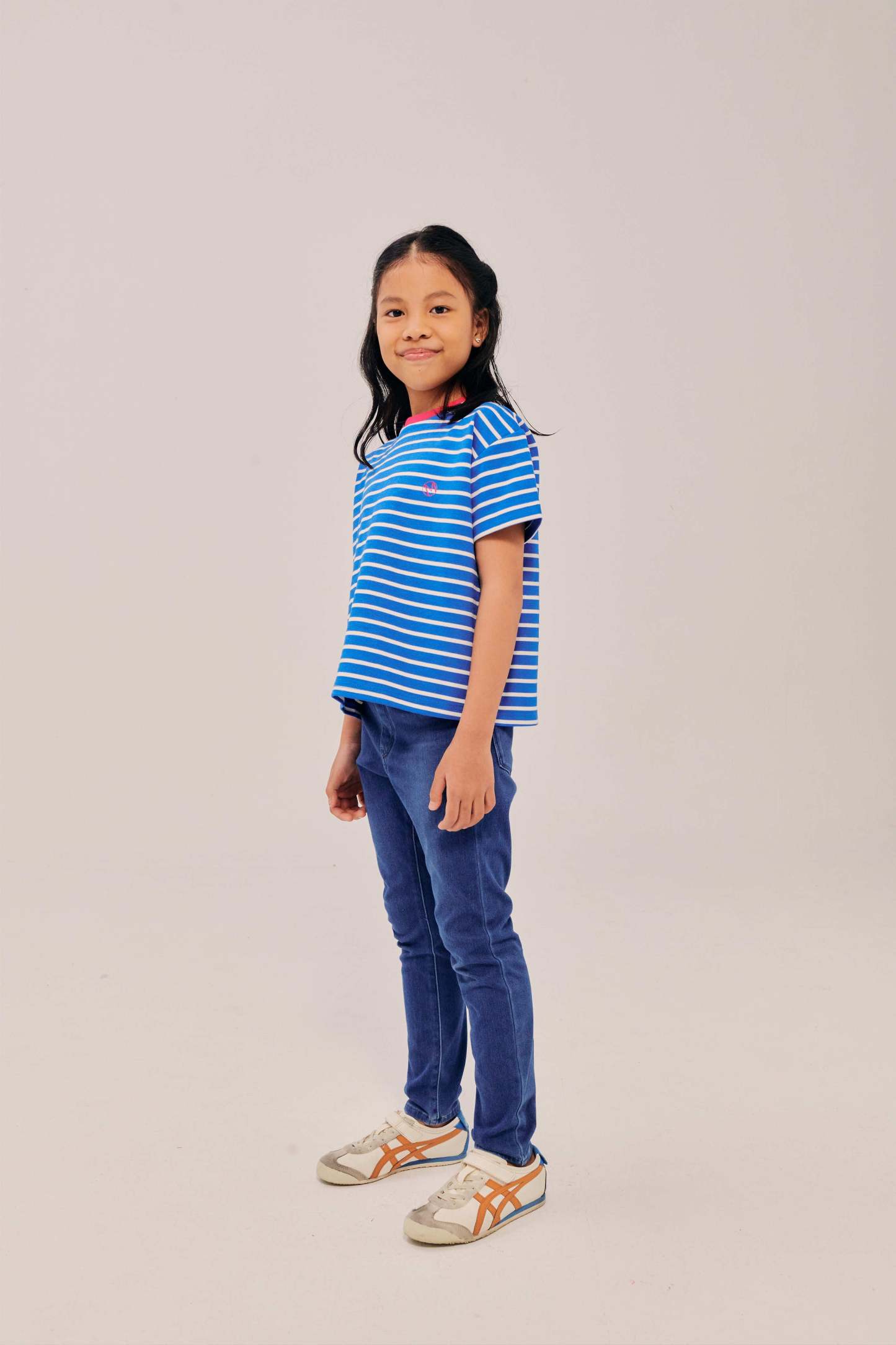 Mini Classic Embroidered Azure Blue Striped Shirt