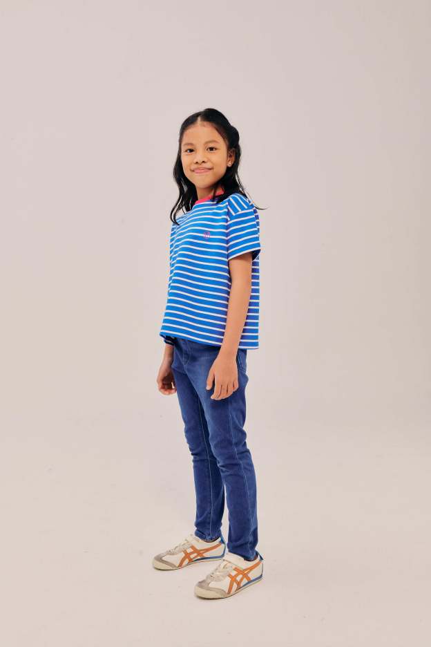 Mini Classic Embroidered Azure Blue Striped Shirt