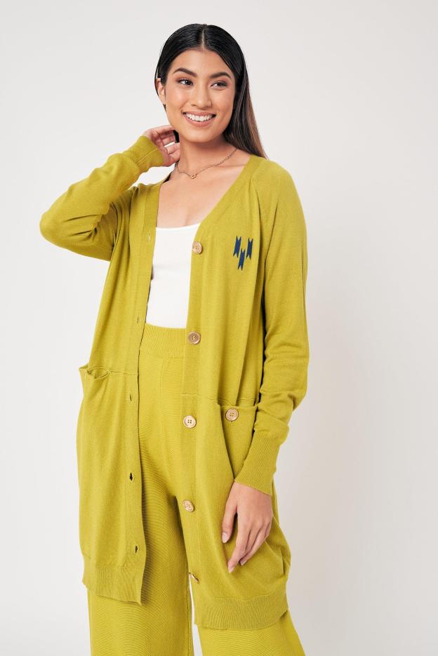 Lime Green Embroidered Wool Cardigan