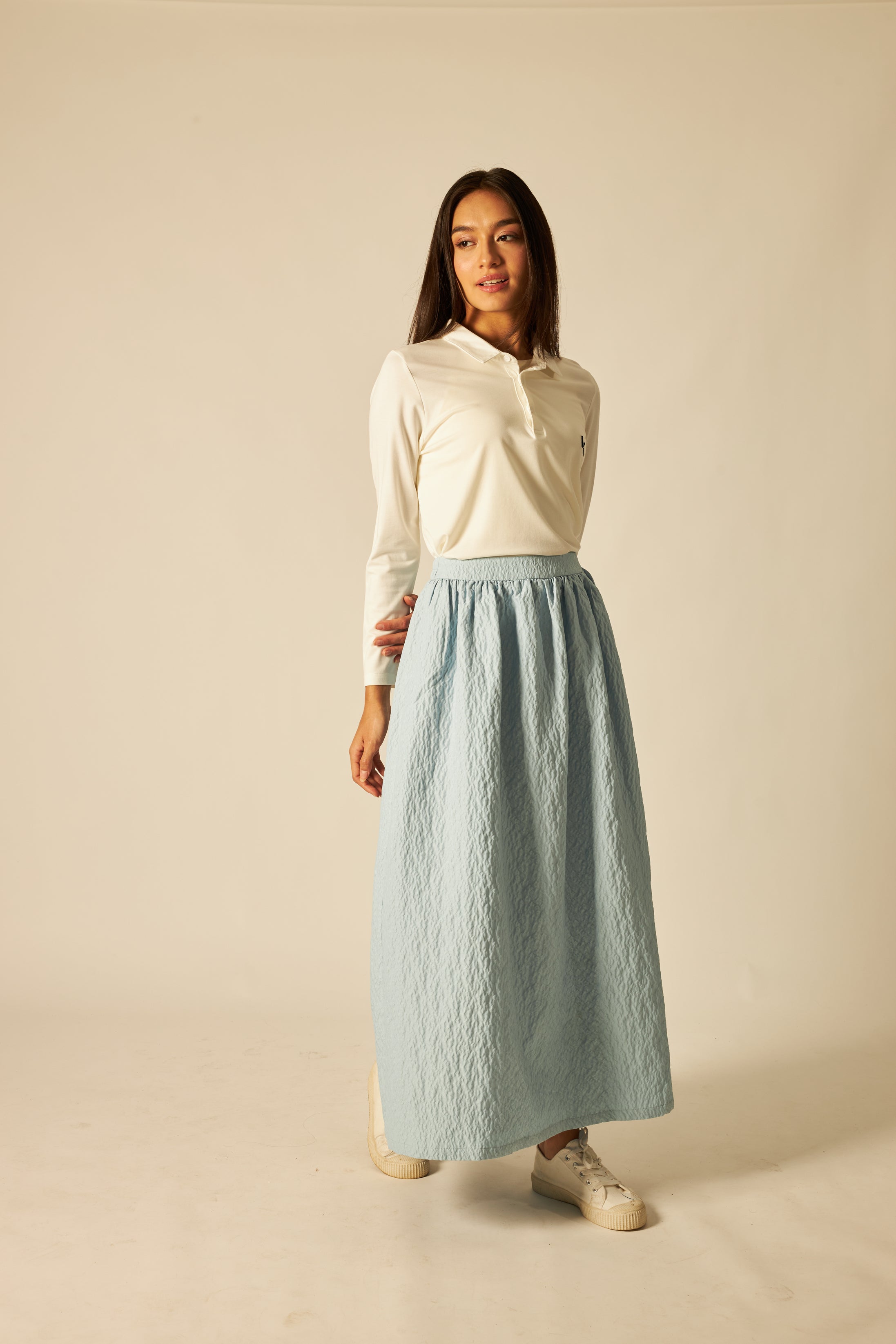 Soft Blue Textured Bell Skirt - Women's