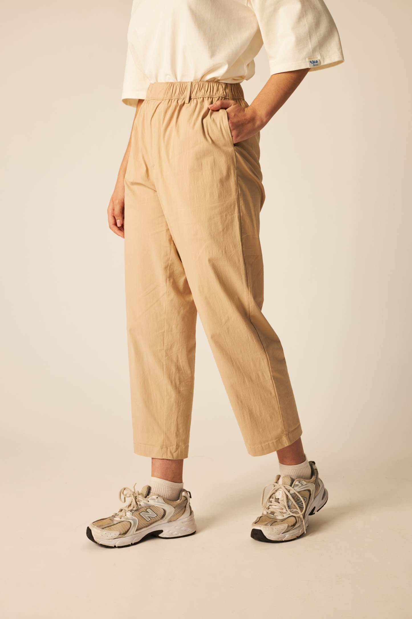 Khaki High-Waisted Tapered Pants