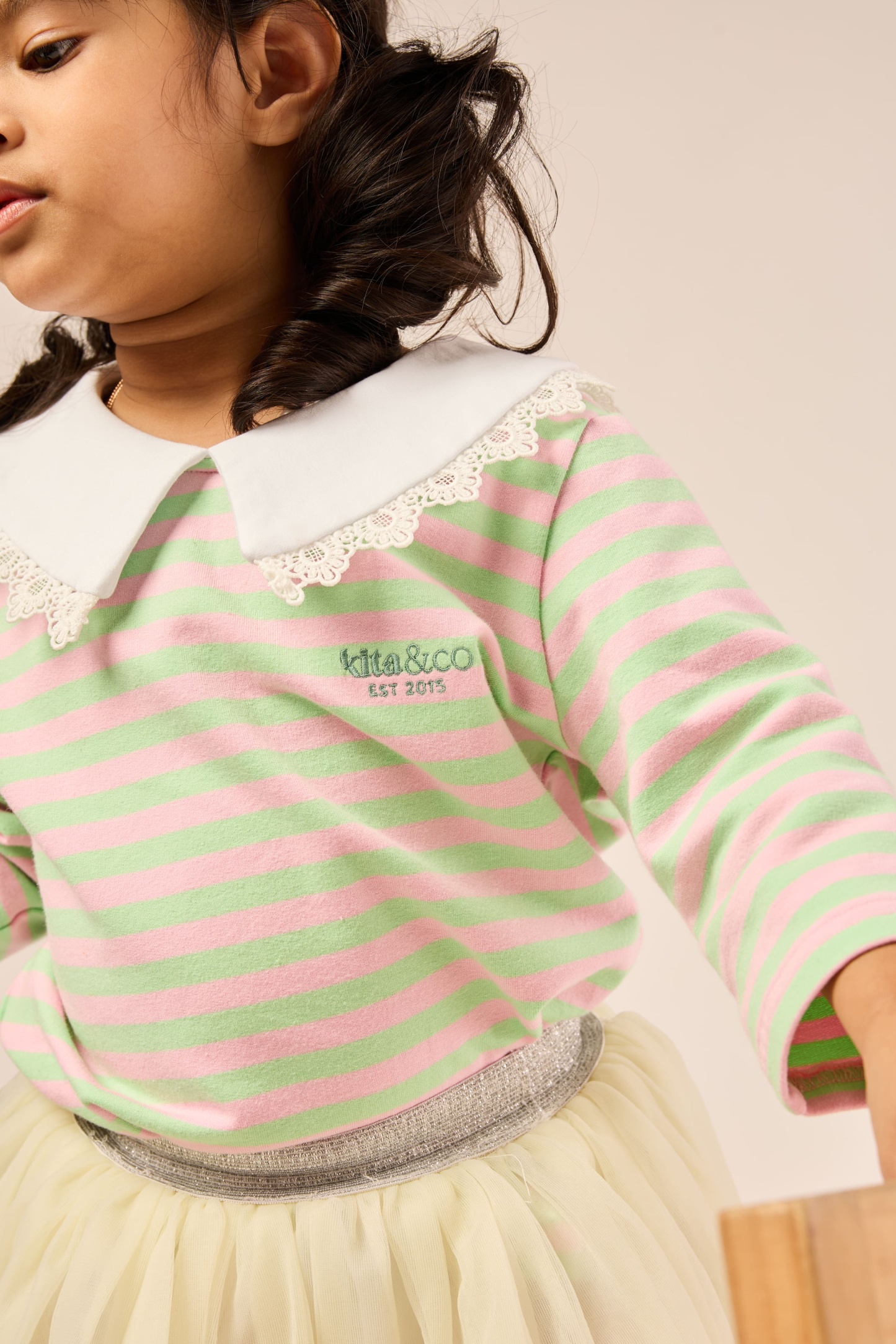 Bubblegum Pink & Lime Lace Bib Striped Top - Girls