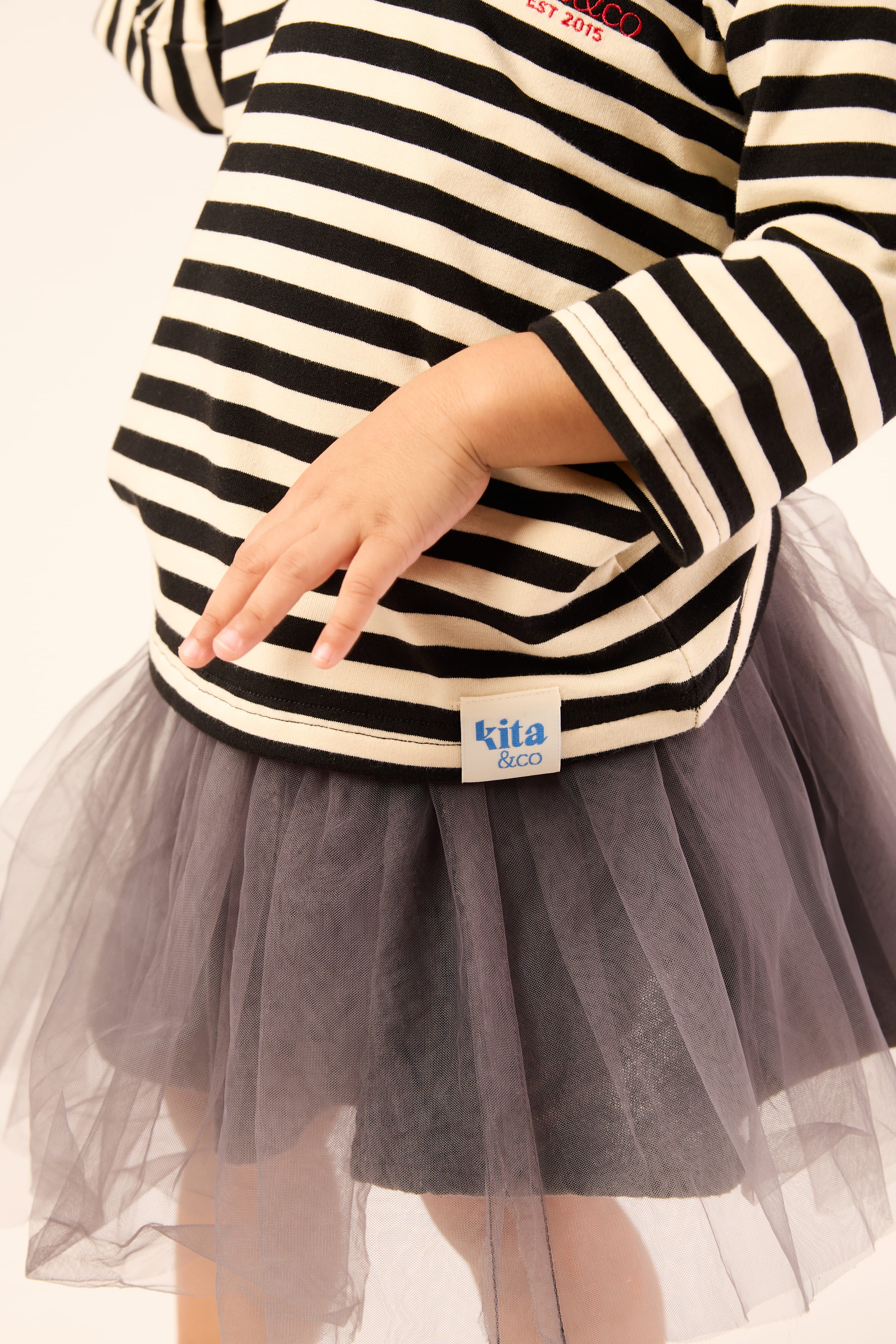 Black & Cream White Lace Bib Striped Top - Girls