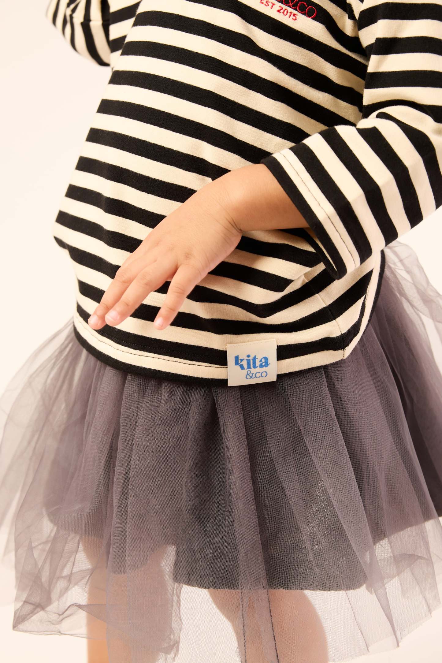 Black & Cream White Lace Bib Striped Top - Girls