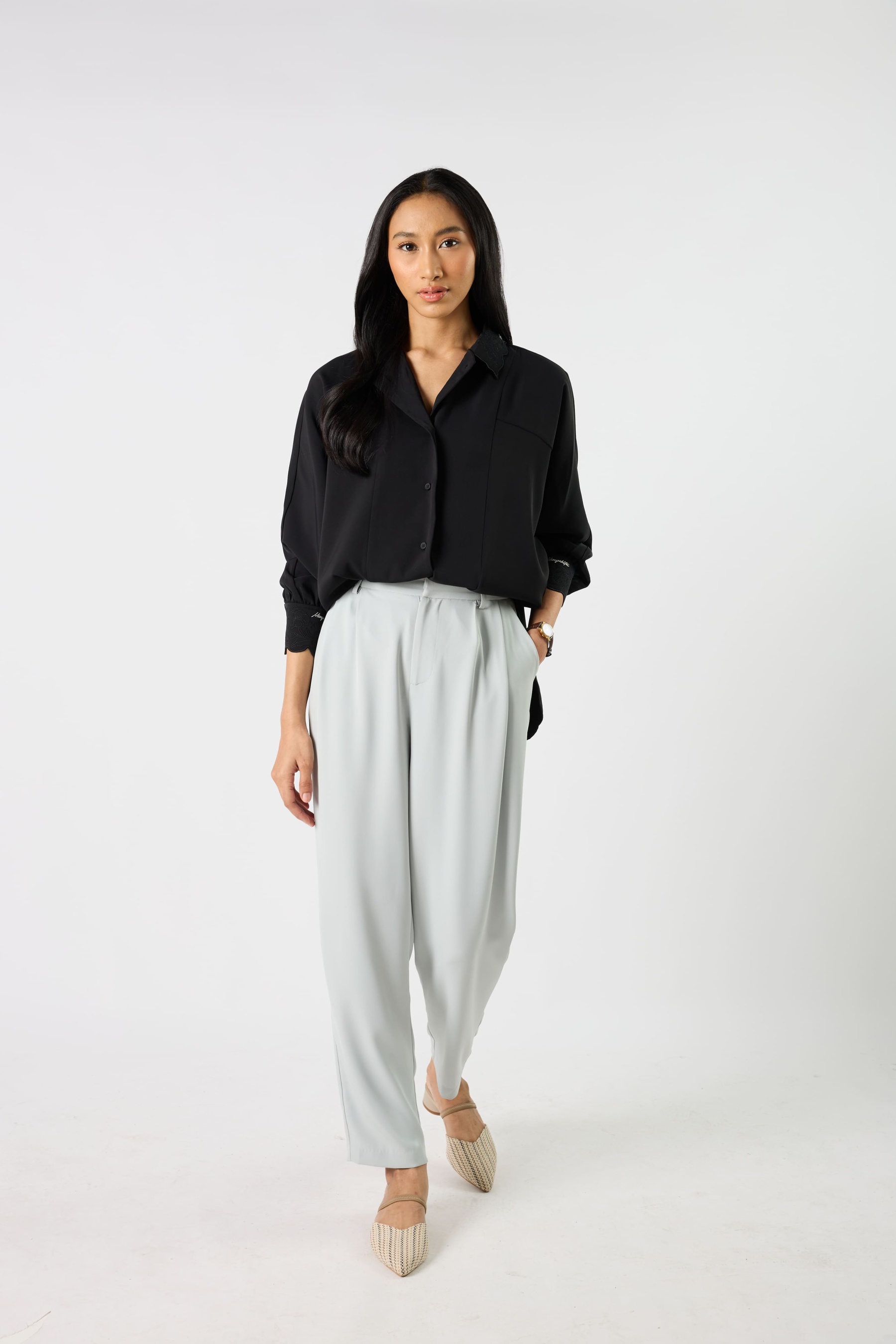 Jade Blue Grey Tapered Pants