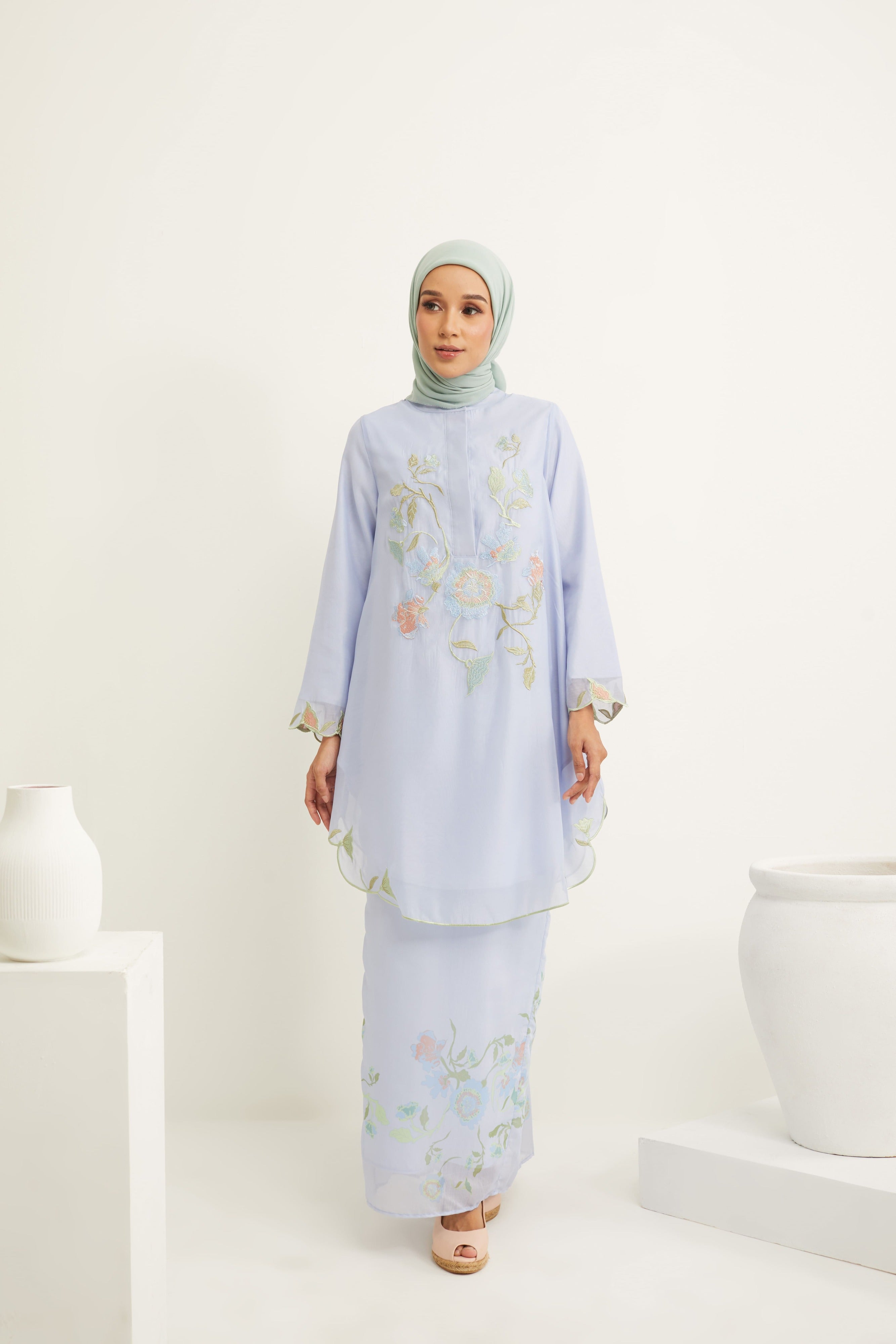 Aisha Periwinkle Blue Embroidered Kurung