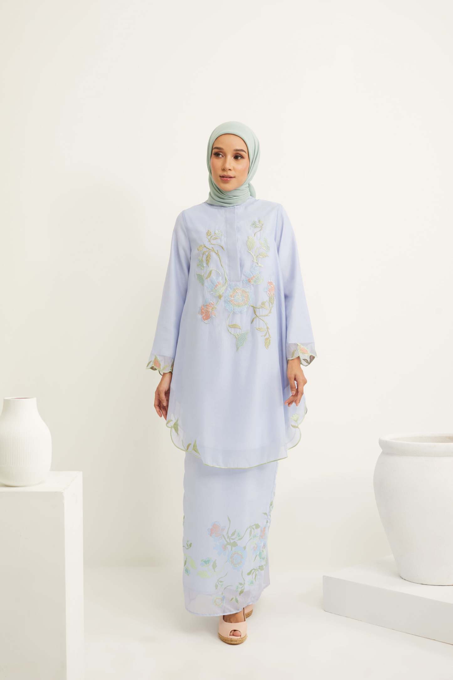 Aisha Periwinkle Blue Embroidered Kurung