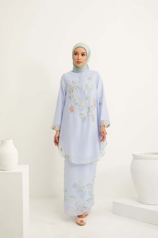 Aisha Periwinkle Blue Embroidered Kurung