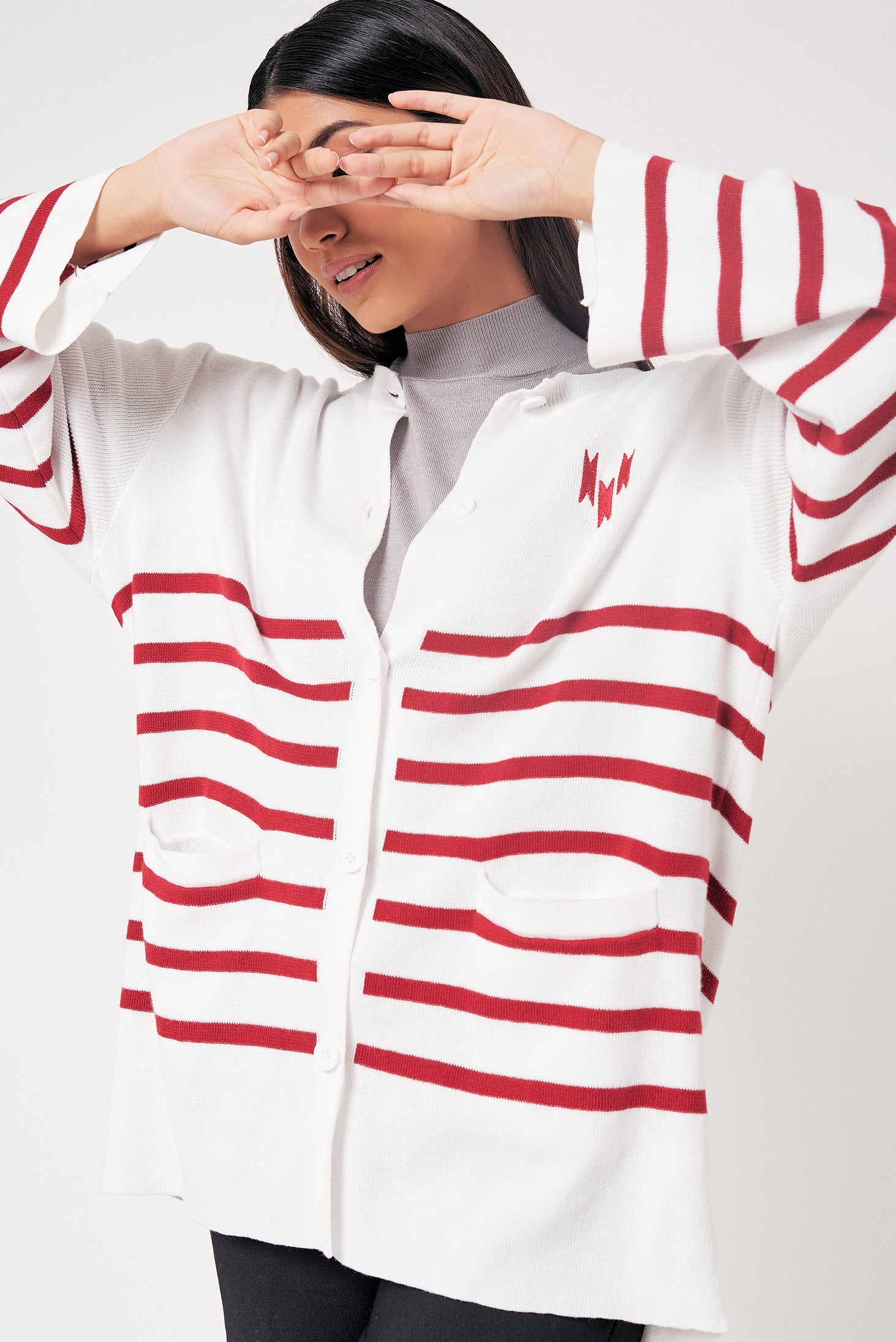 Charlene White Striped Cardigan
