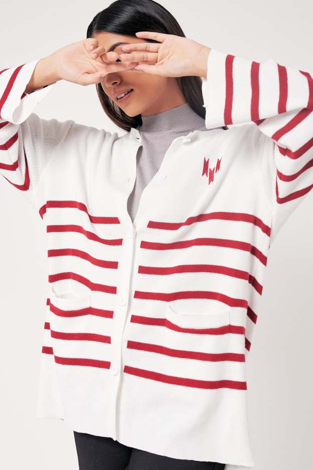 Charlene White Striped Cardigan