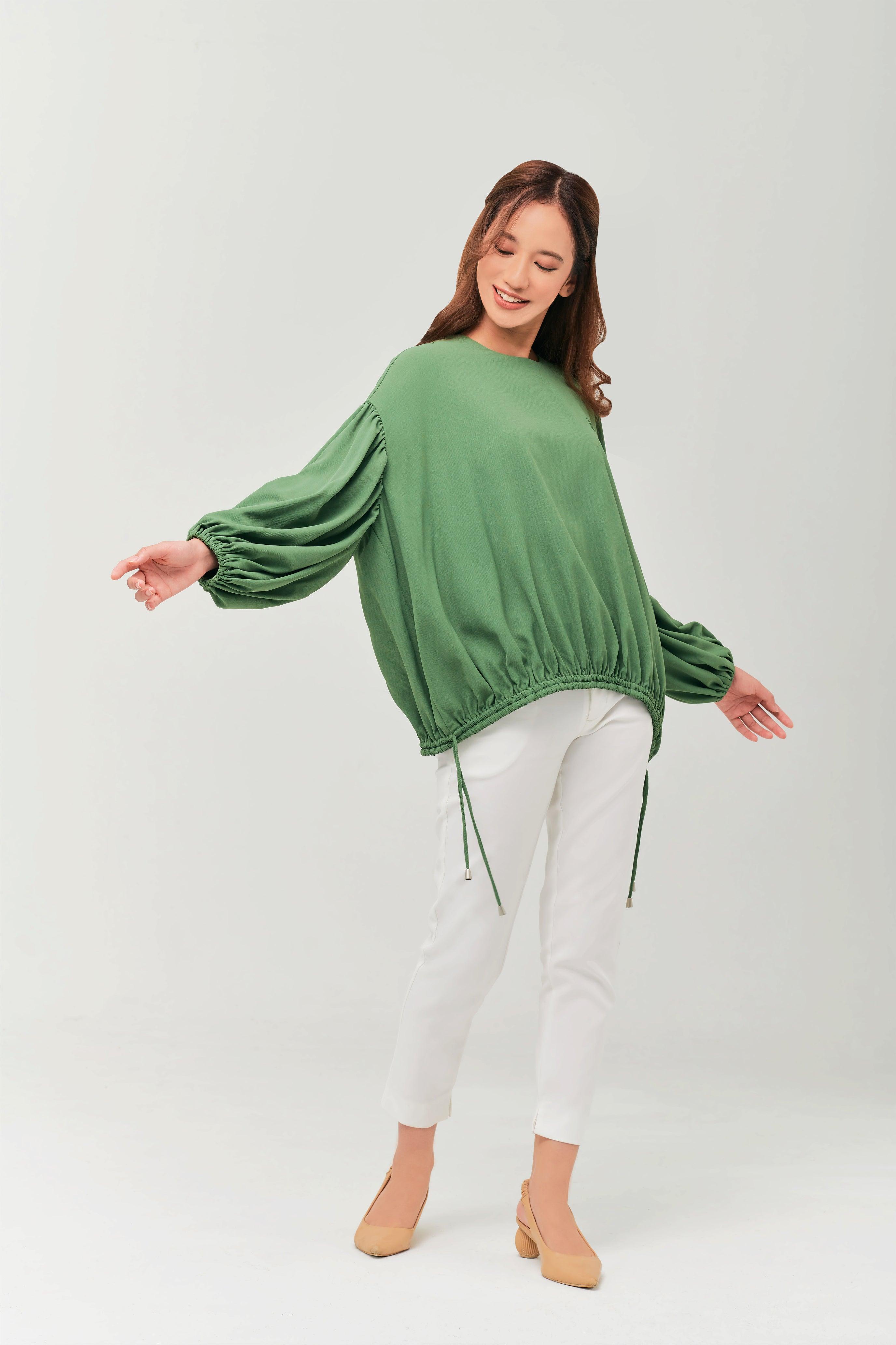 Maeve Green Balloon Sleeve Top