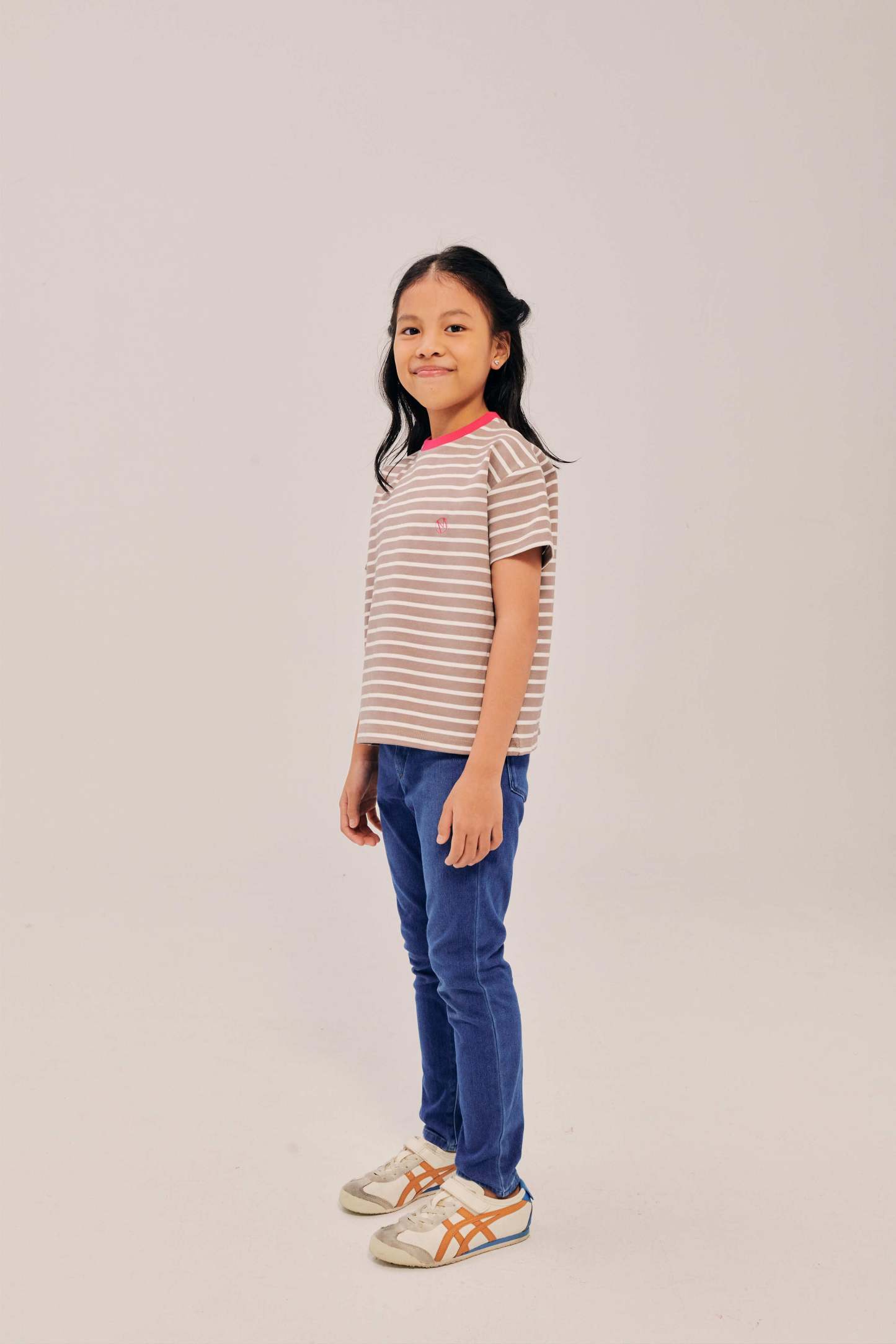 Mini Classic Embroidered Grey Short Sleeve Striped Shirt