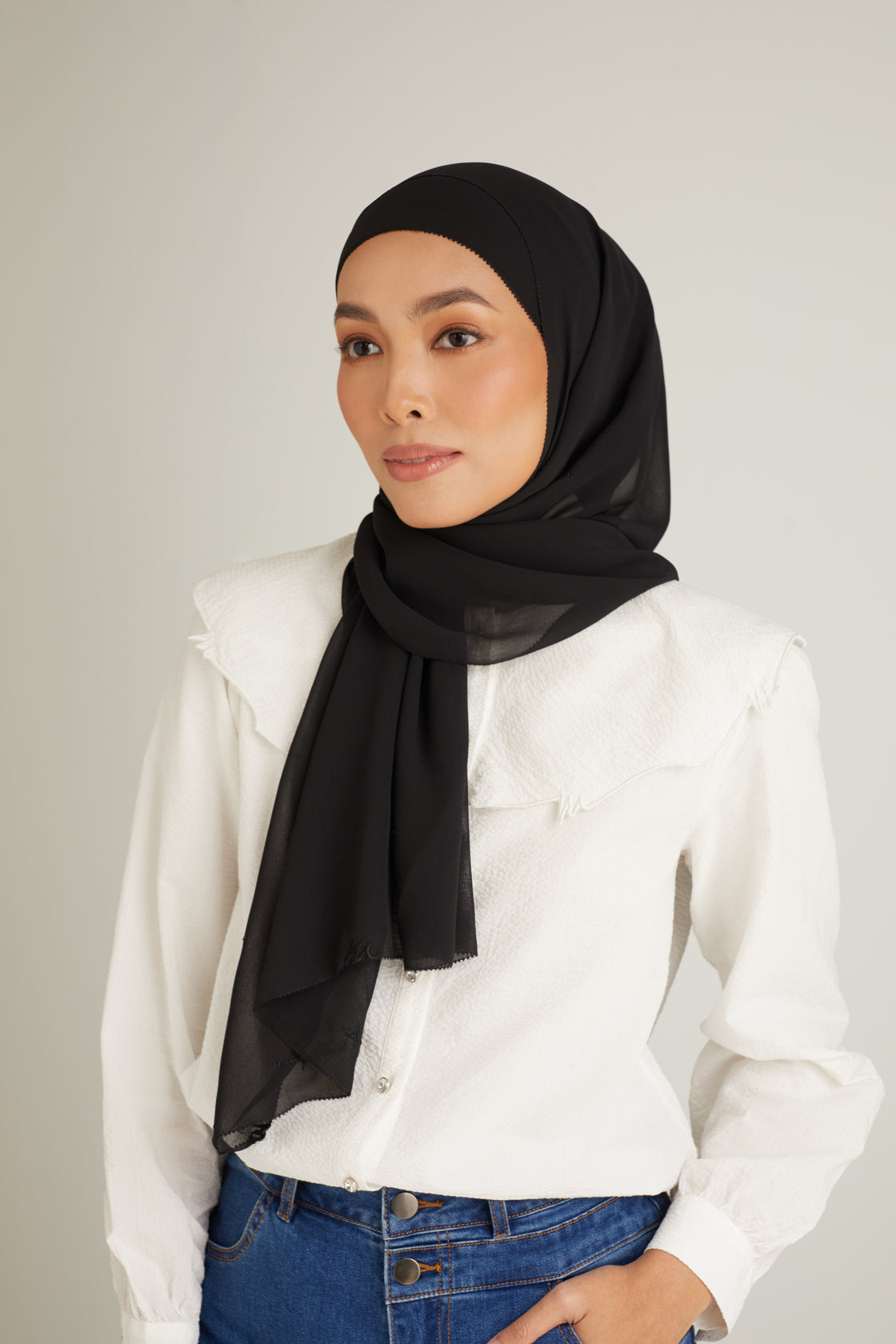 Cacia Black Chiffon  Shawl 