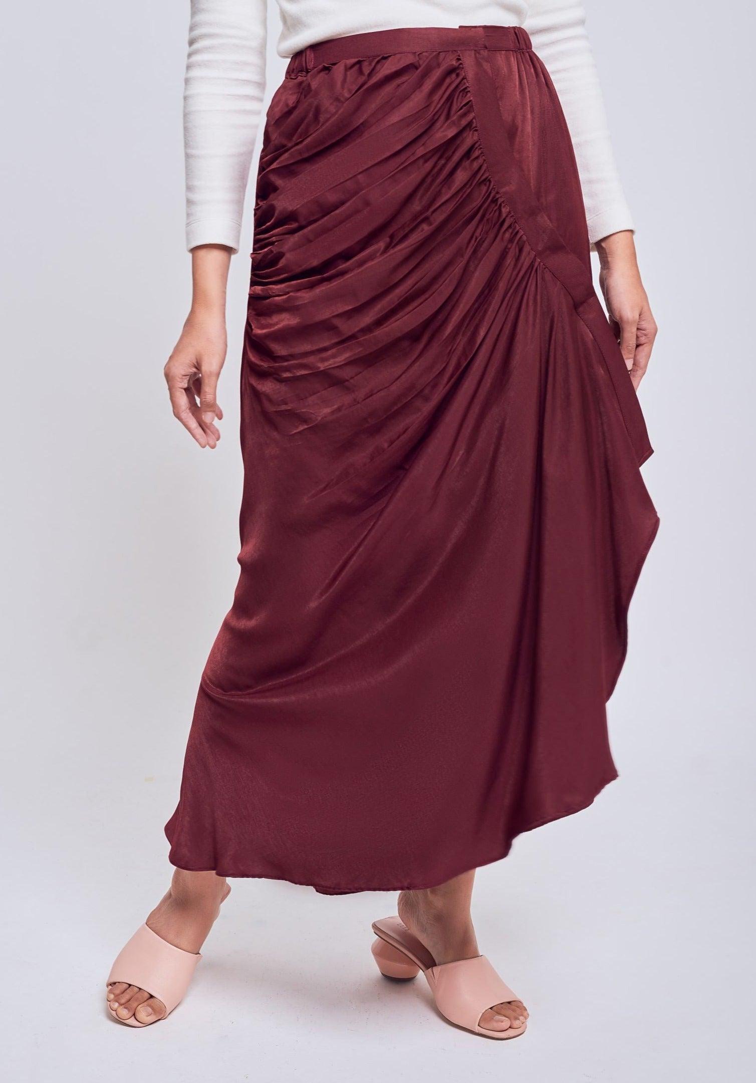 Flowy Gathered Maroon Skirt - Mimpikita