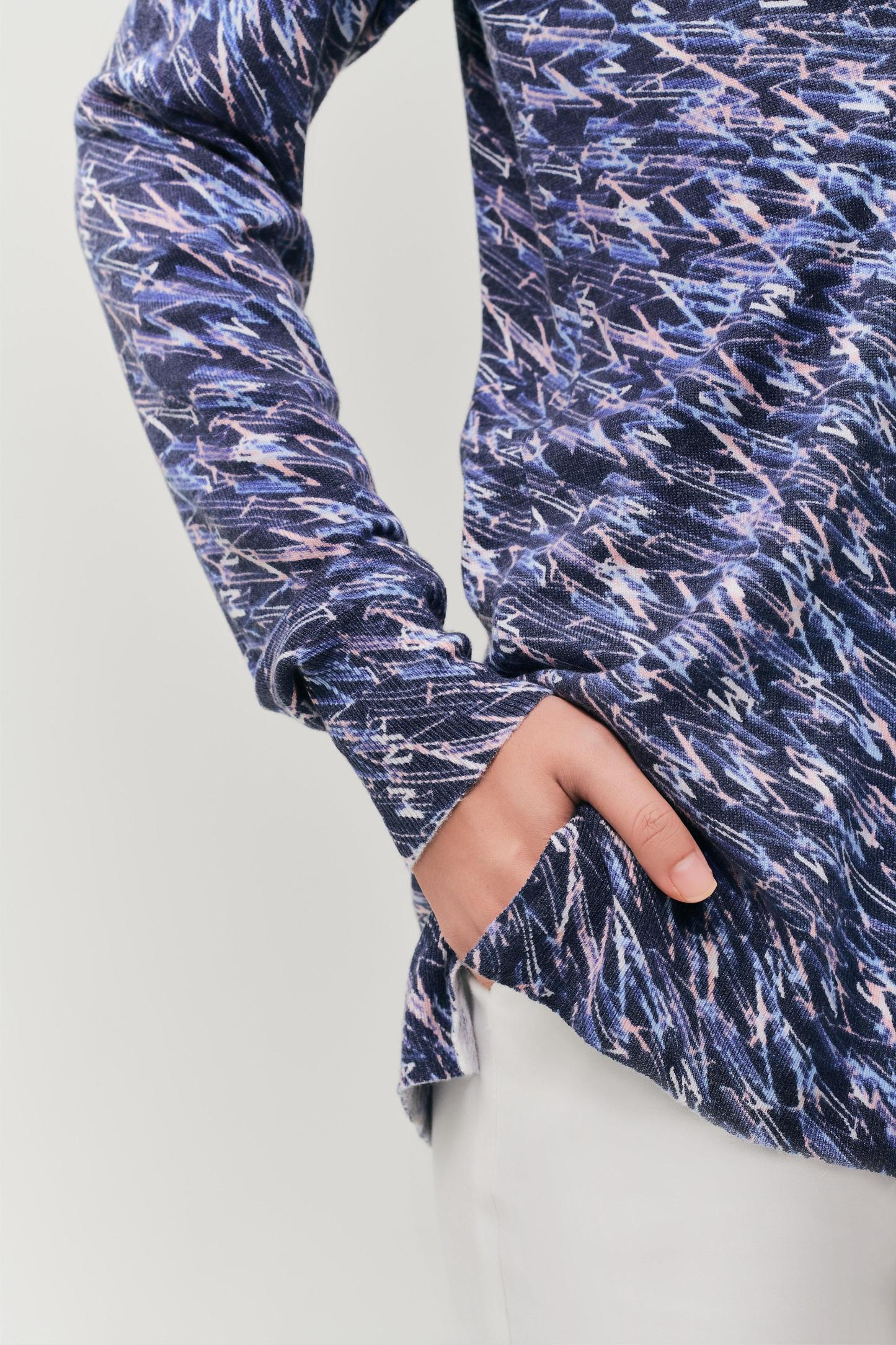 Maeve Navy Blue High Neck Wool Top