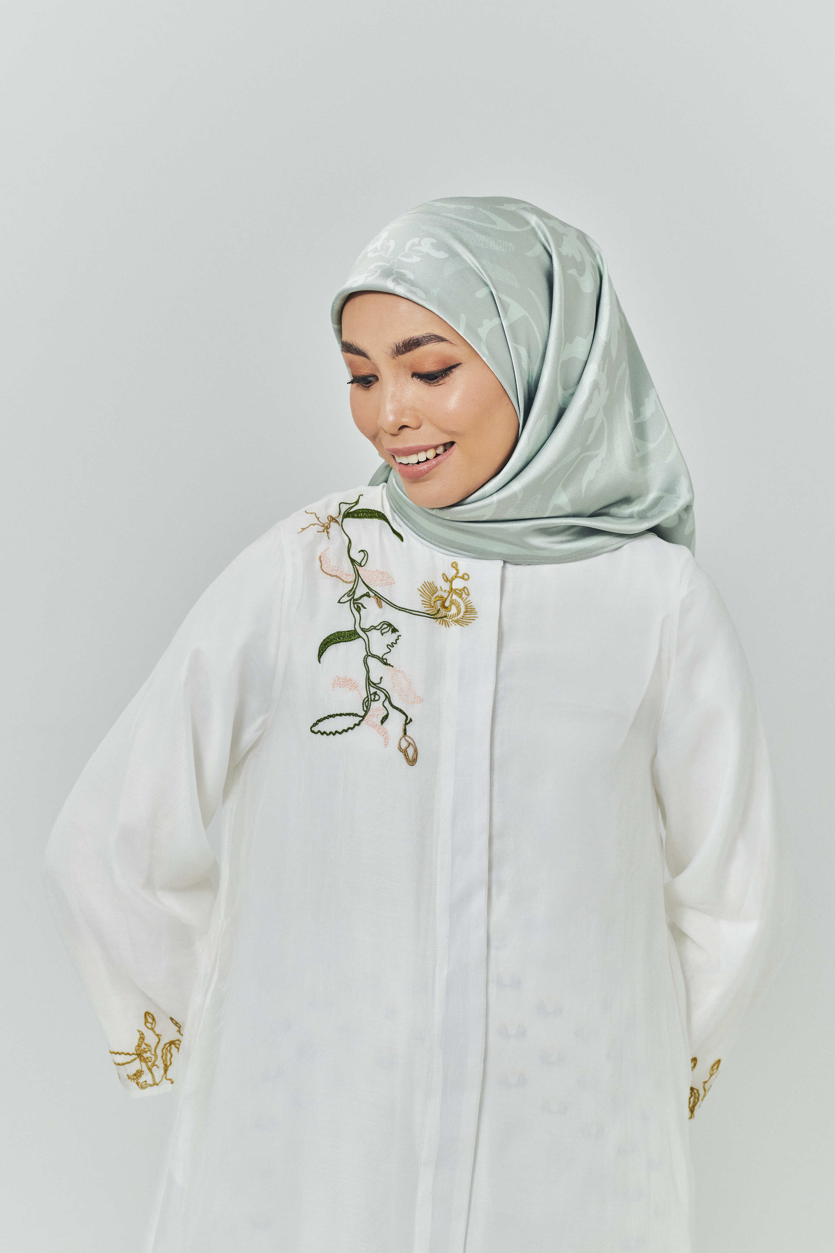Hanna Sage Green Satin Square Scarf