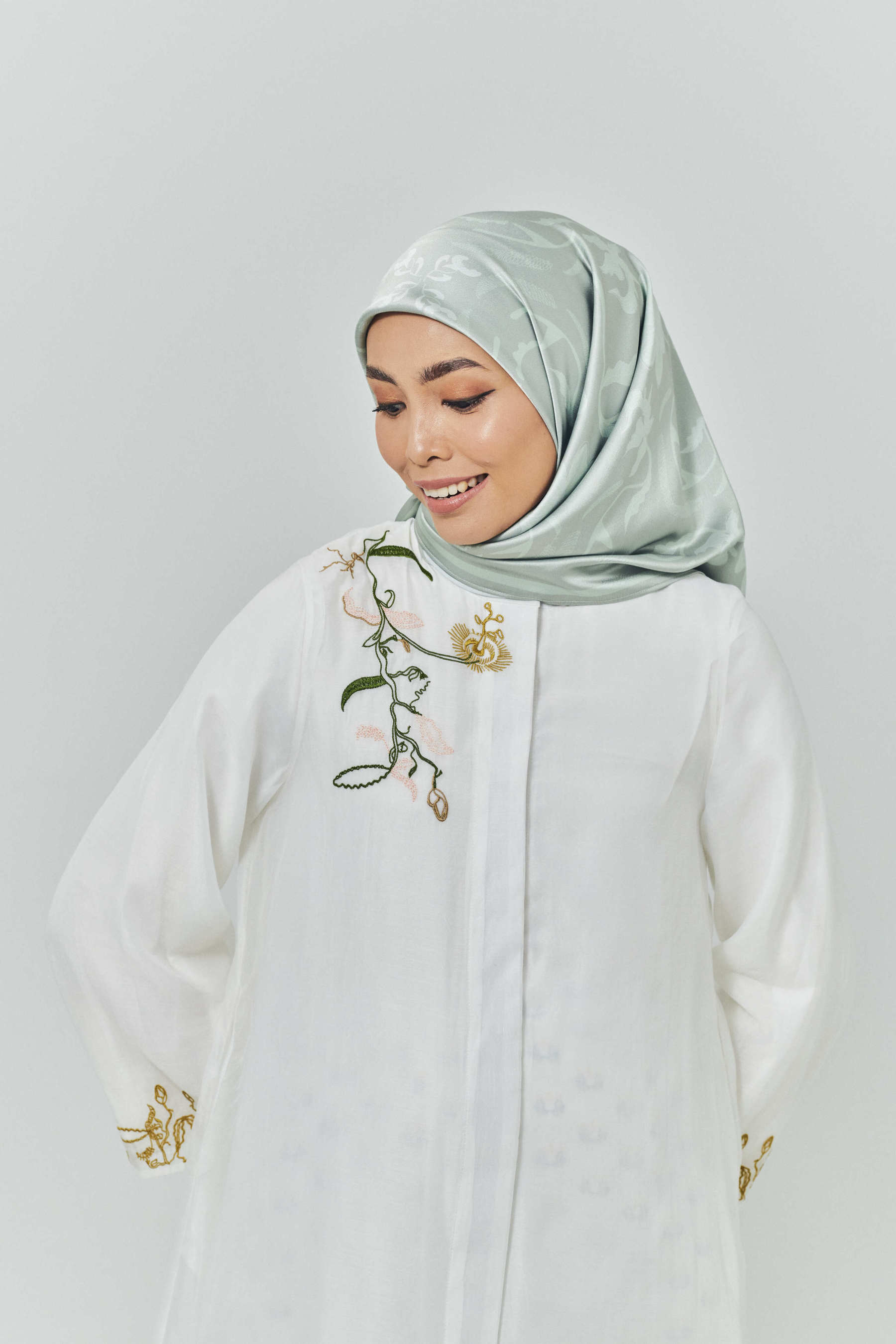 Hanna Sage Green Satin Square Scarf