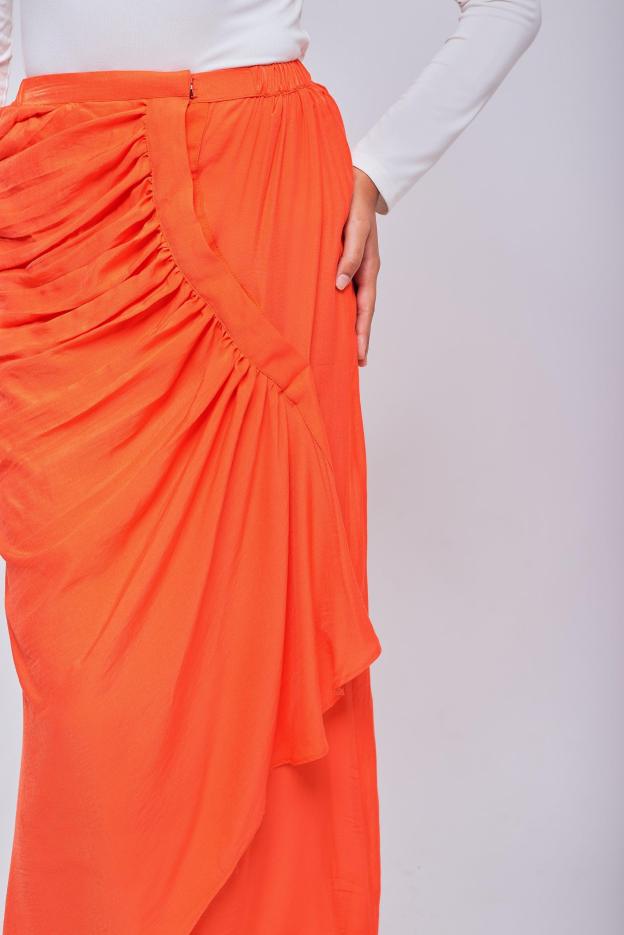 Flowy Gathered Orange Skirt - Mimpikita