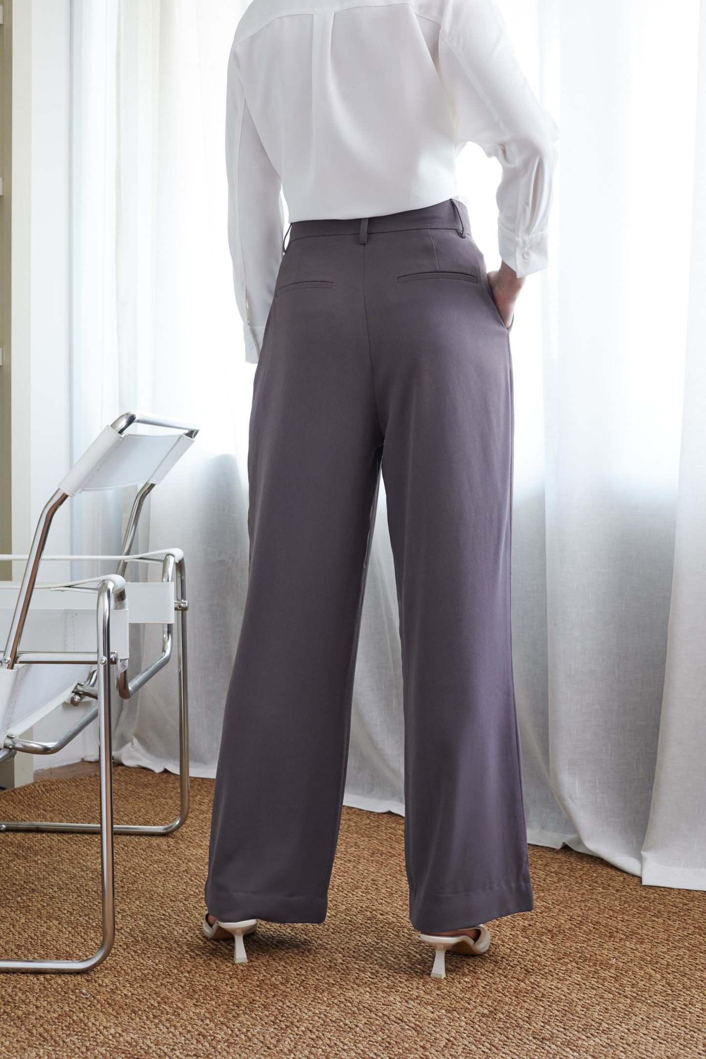 Women's Dark Grey Straight Leg Fit Darted Pants