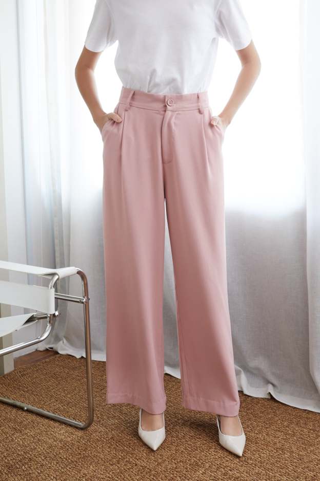 Blush Pink Straight Leg Fit Darted Pants