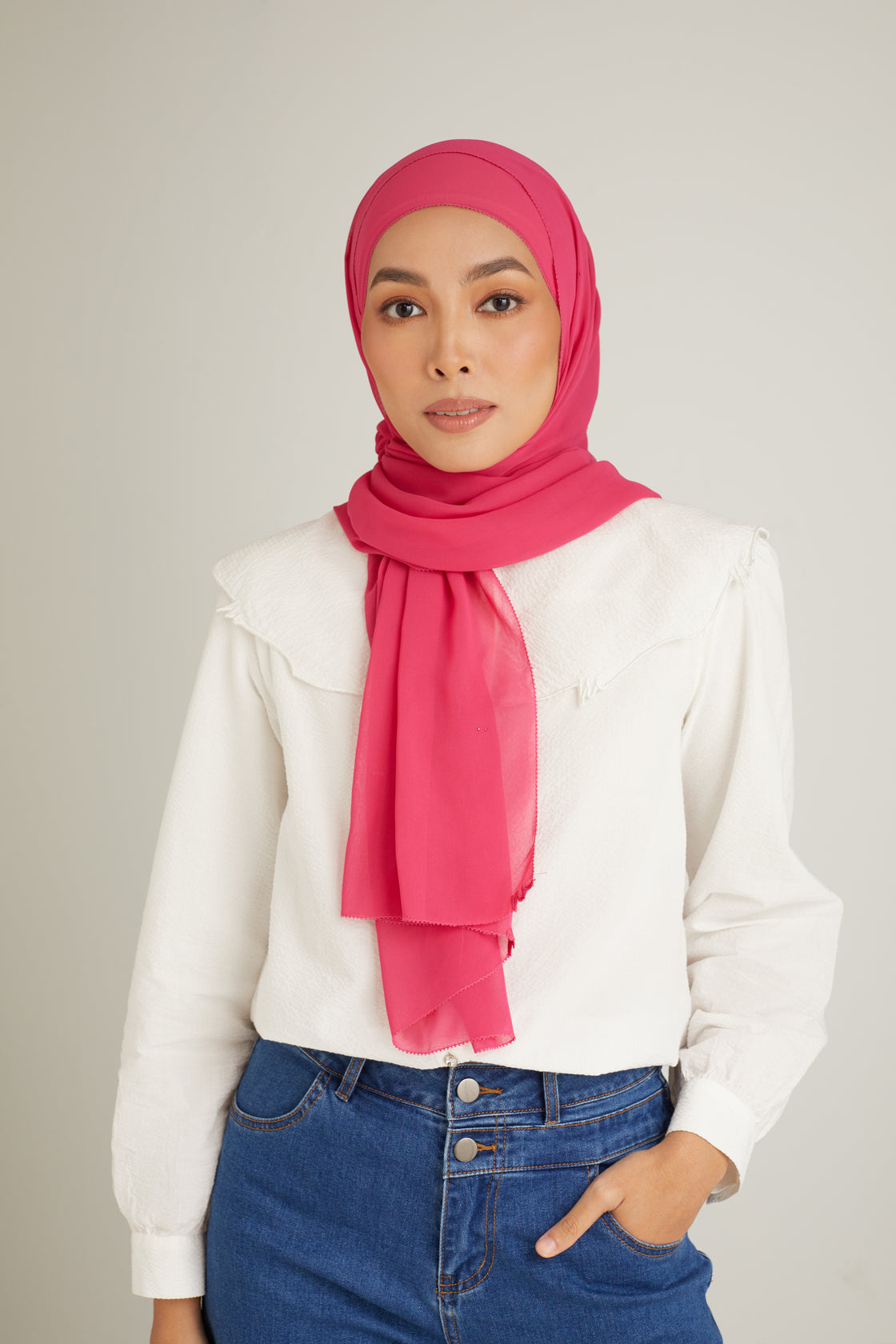 Cacia Fuchsia Pink Chiffon  Shawl
