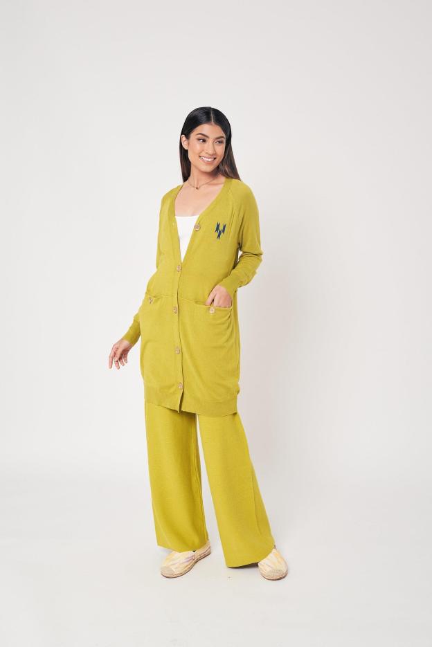 Lime Green High Waist Wool Pants for Women