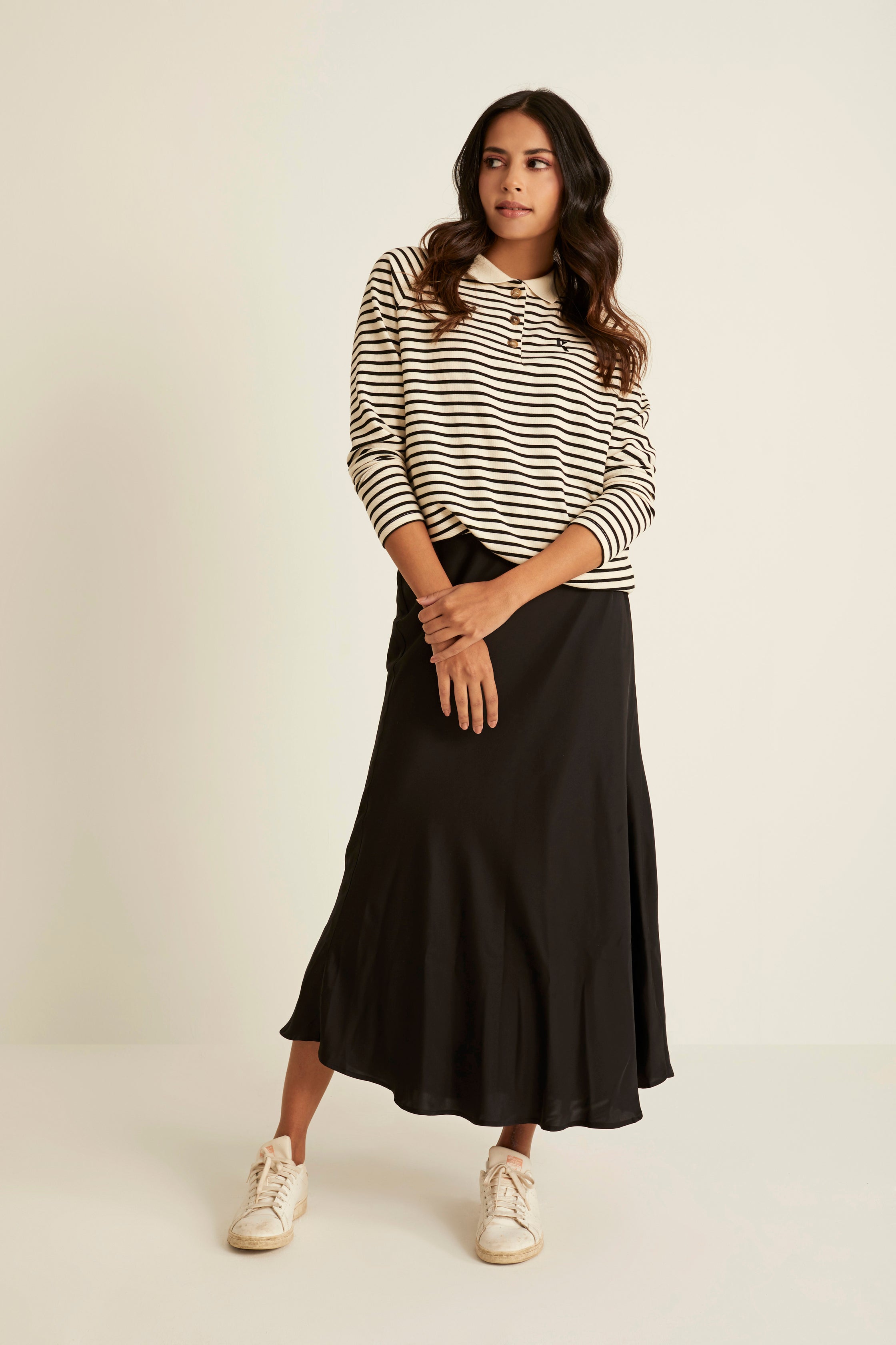 Ivory Striped Wool Top for Women