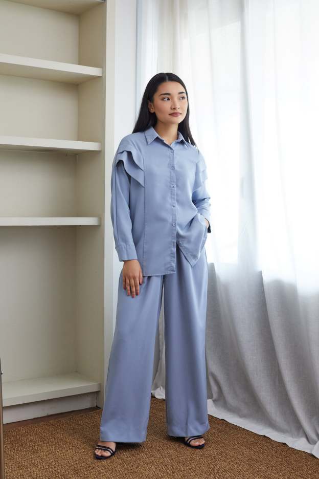 Layered Sleeve Powder Blue Blouse