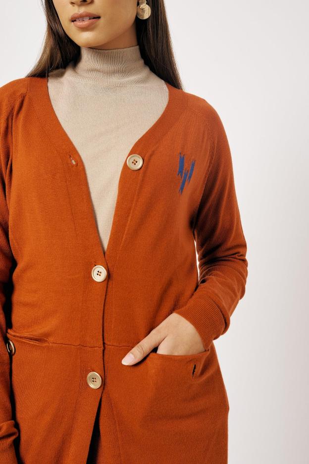 Burnt Orange Embroidered Wool Cardigan