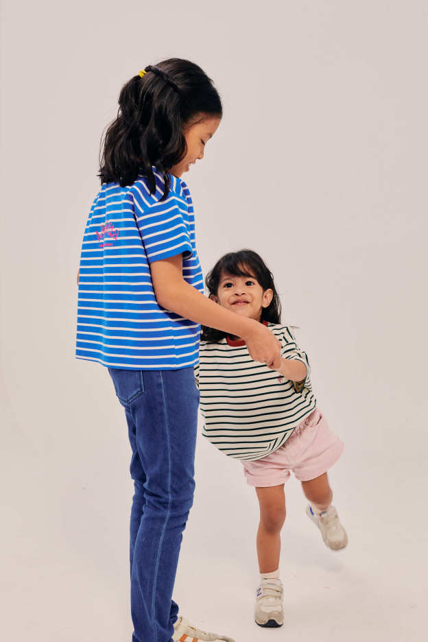 Mini Classic Embroidered Azure Blue Striped Shirt