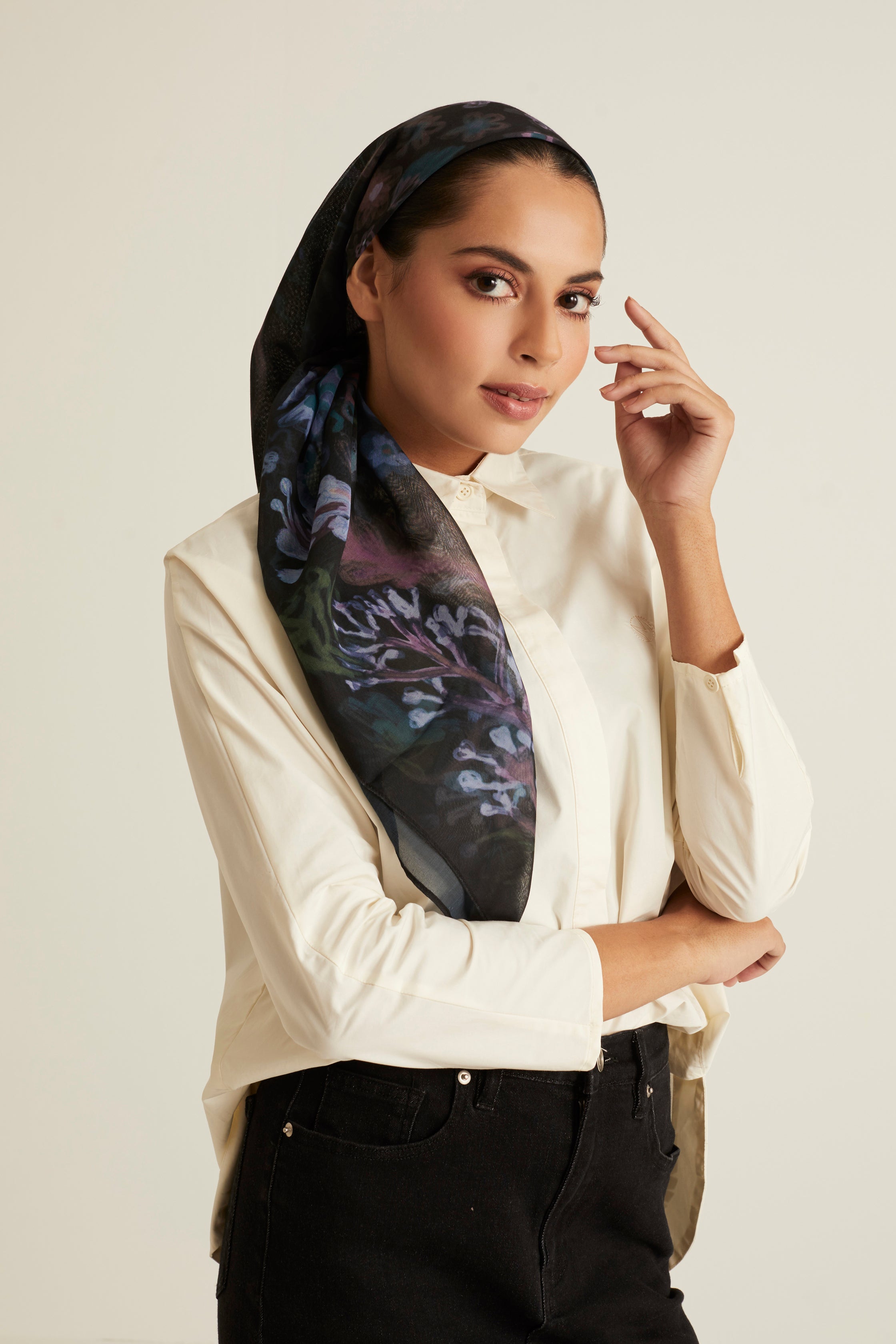 Esme Black Printed Head Scarf