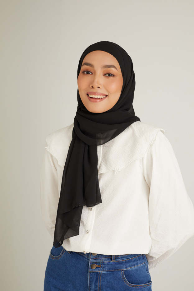 Cacia Black Chiffon  Shawl 