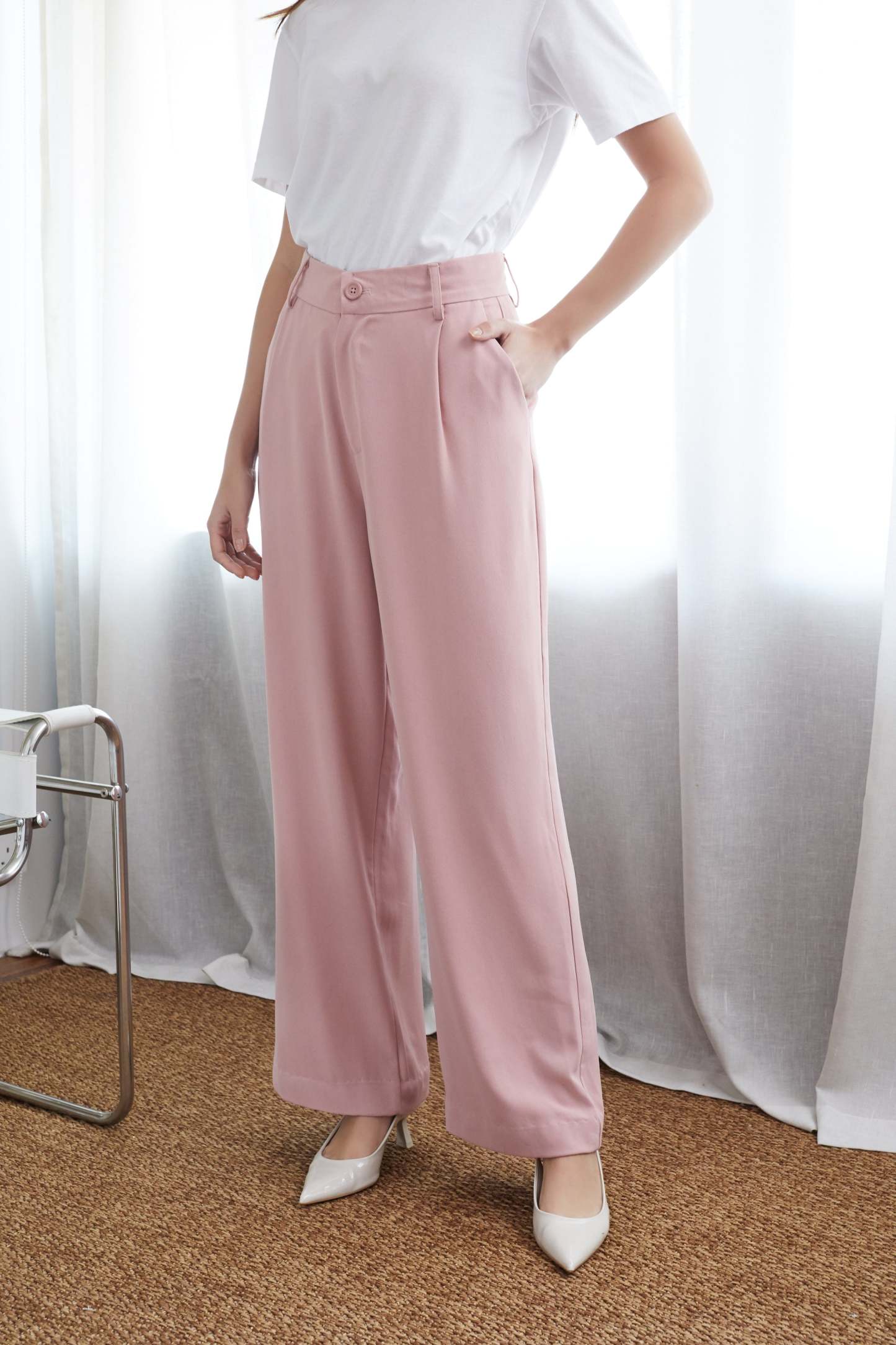 Blush Pink Straight Leg Fit Darted Pants