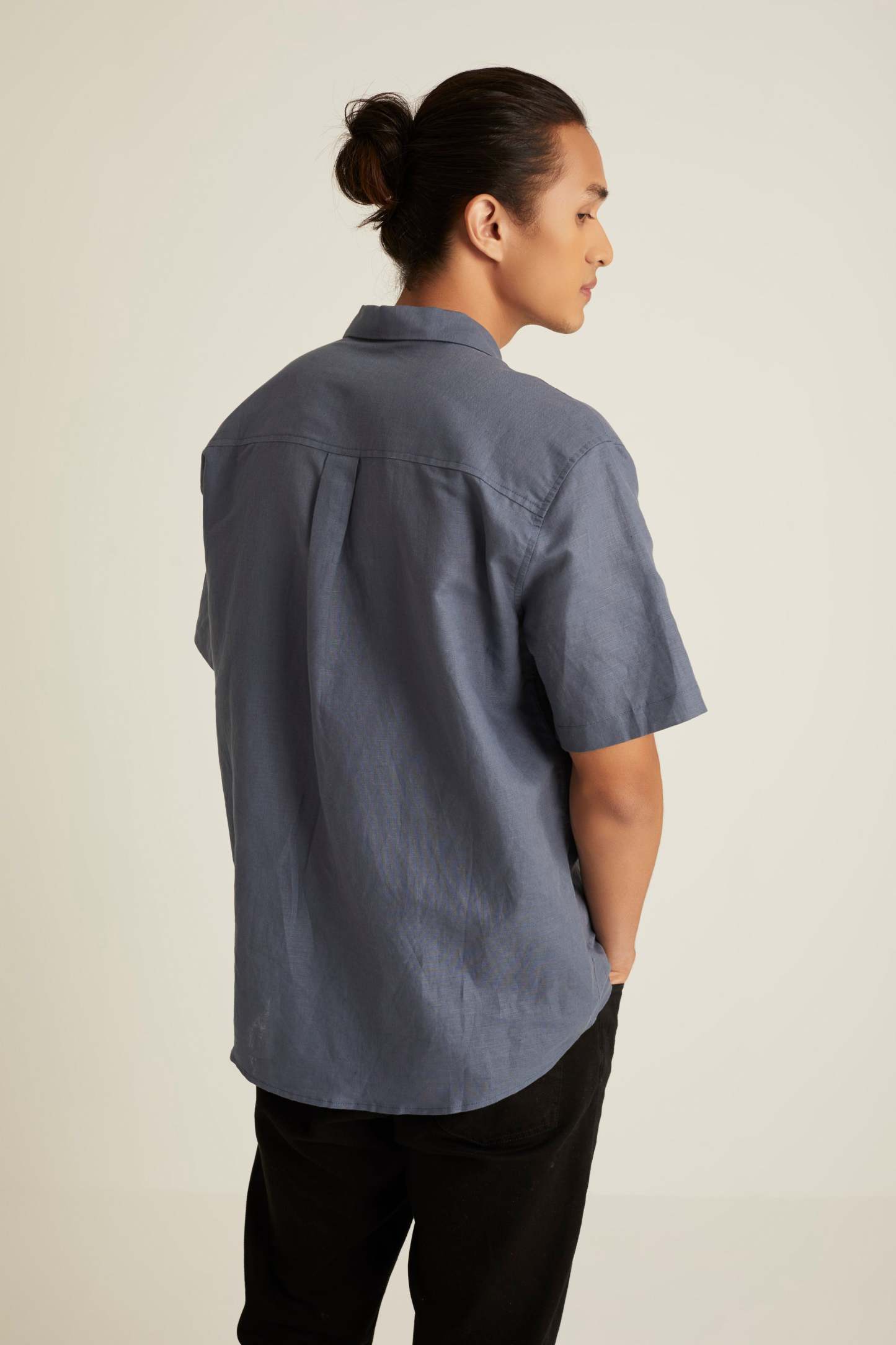 Men's Smoke Blue Short Sleeve Linen Shirt