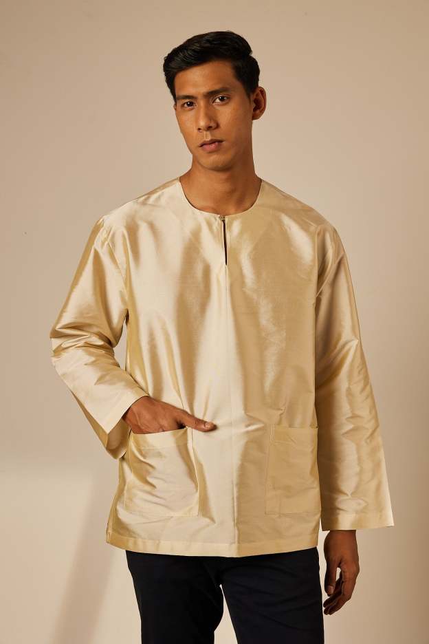Exclusive Men's Champagne Baju Melayu Top
