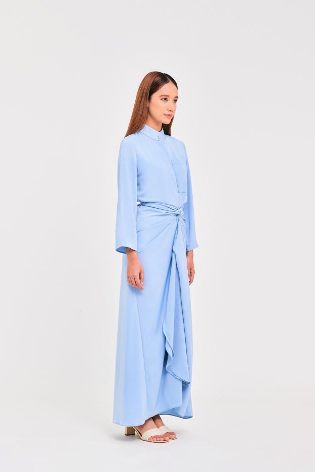 Blue Buttoned Wrap Dress - Mimpikita