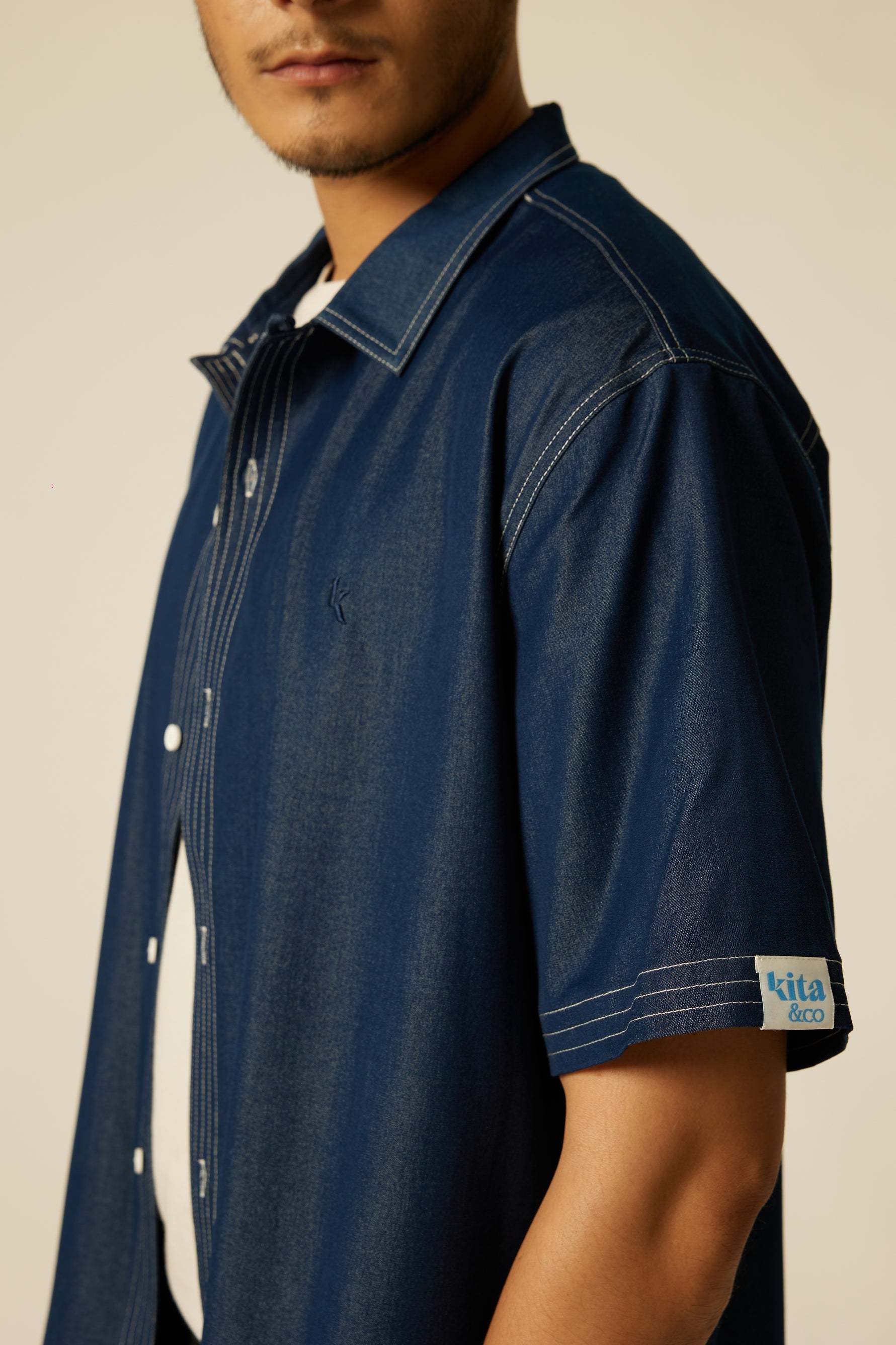 Men's Relaxed Denim Shirt - Dark Blue