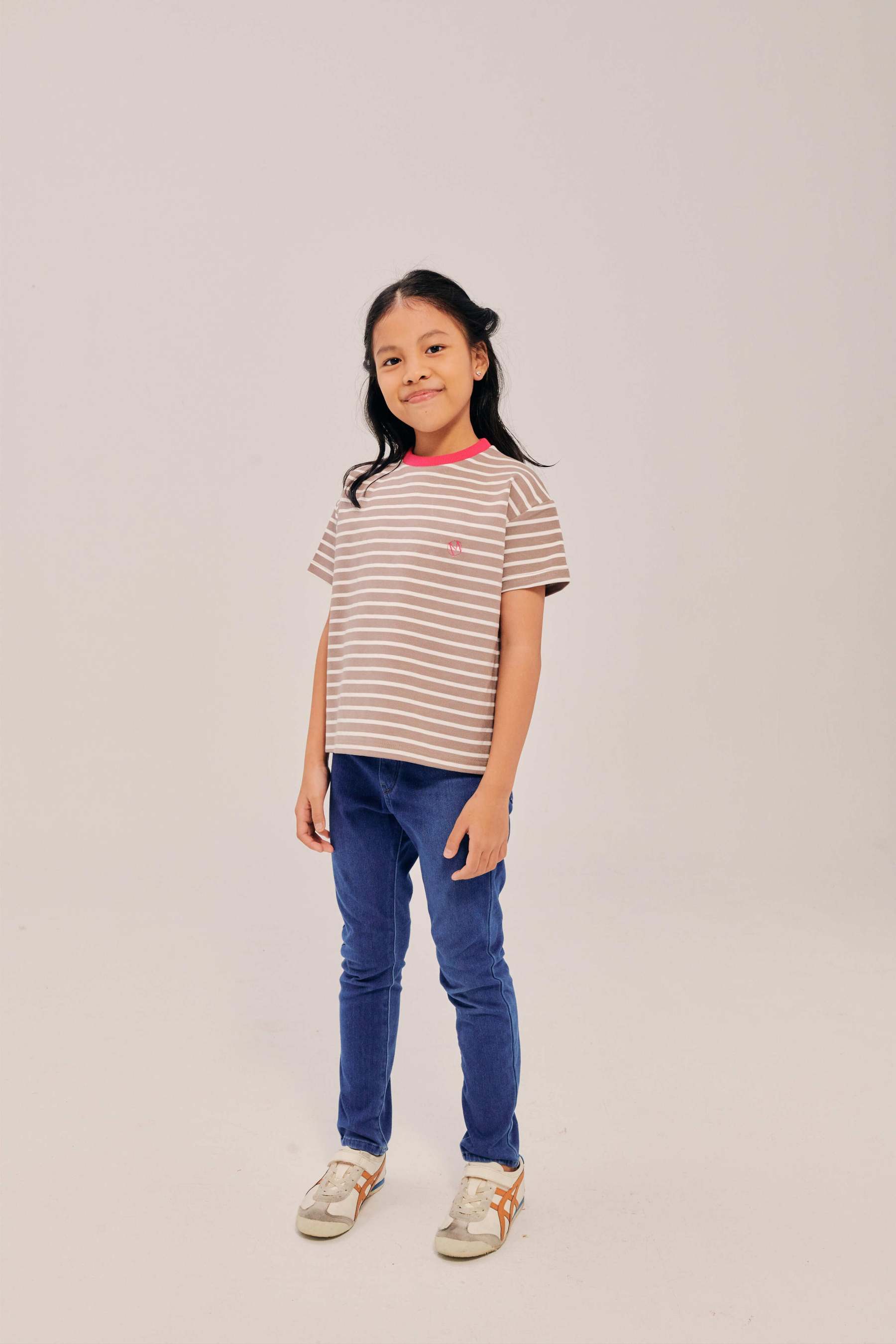 Mini Classic Embroidered Grey Short Sleeve Striped Shirt