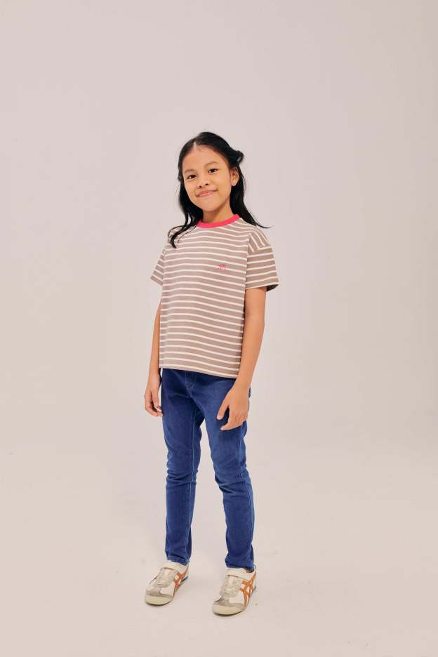 Mini Classic Embroidered Grey Short Sleeve Striped Shirt