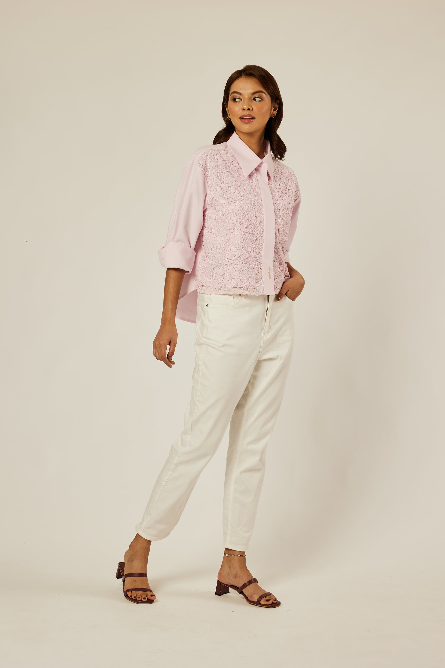 Haydee Soft Pink Cropped Eyelet Top