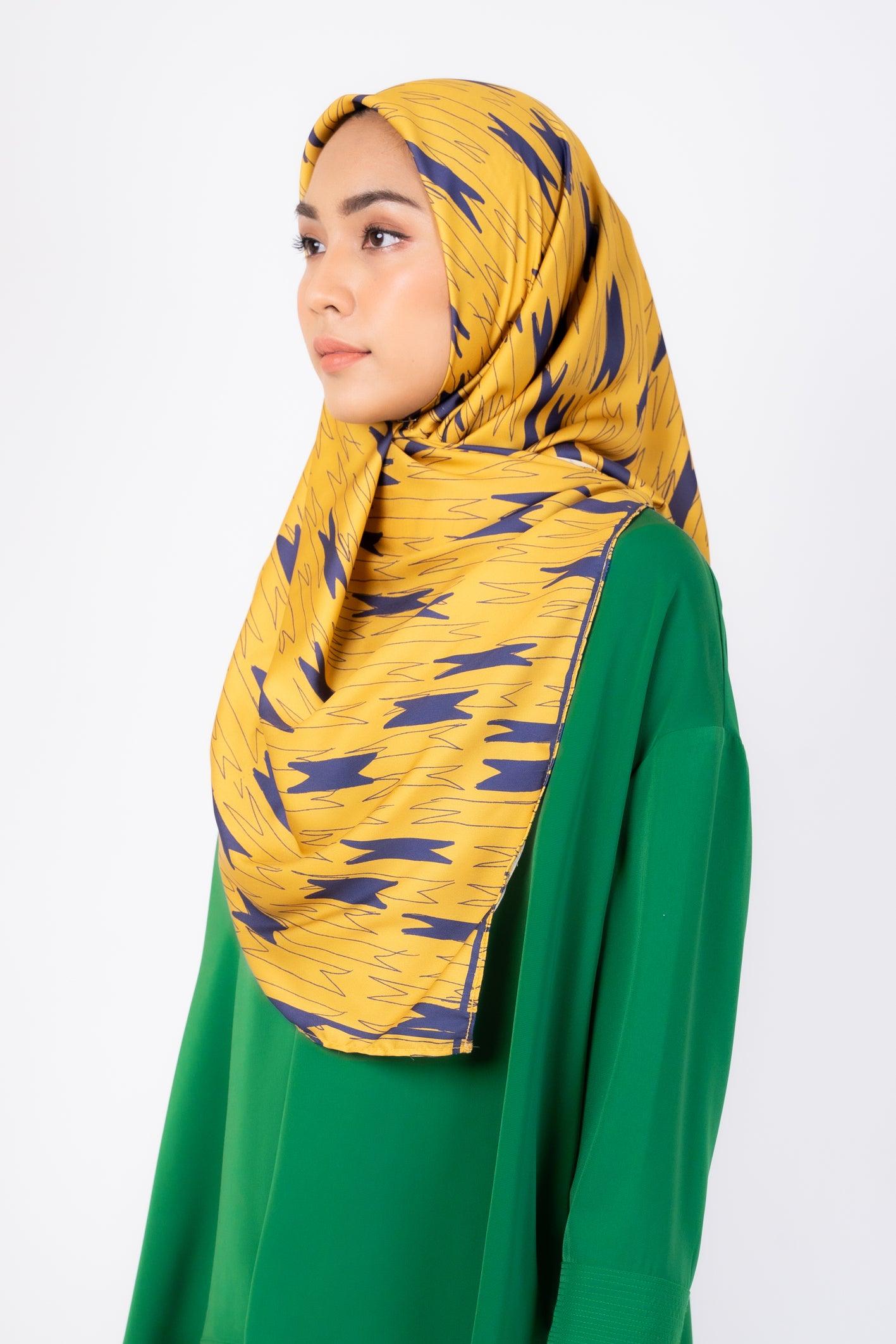 Miu Yellow Satin Square Scarf