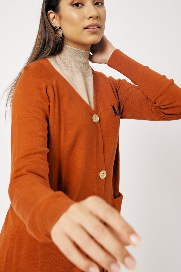 Burnt Orange Embroidered Wool Cardigan