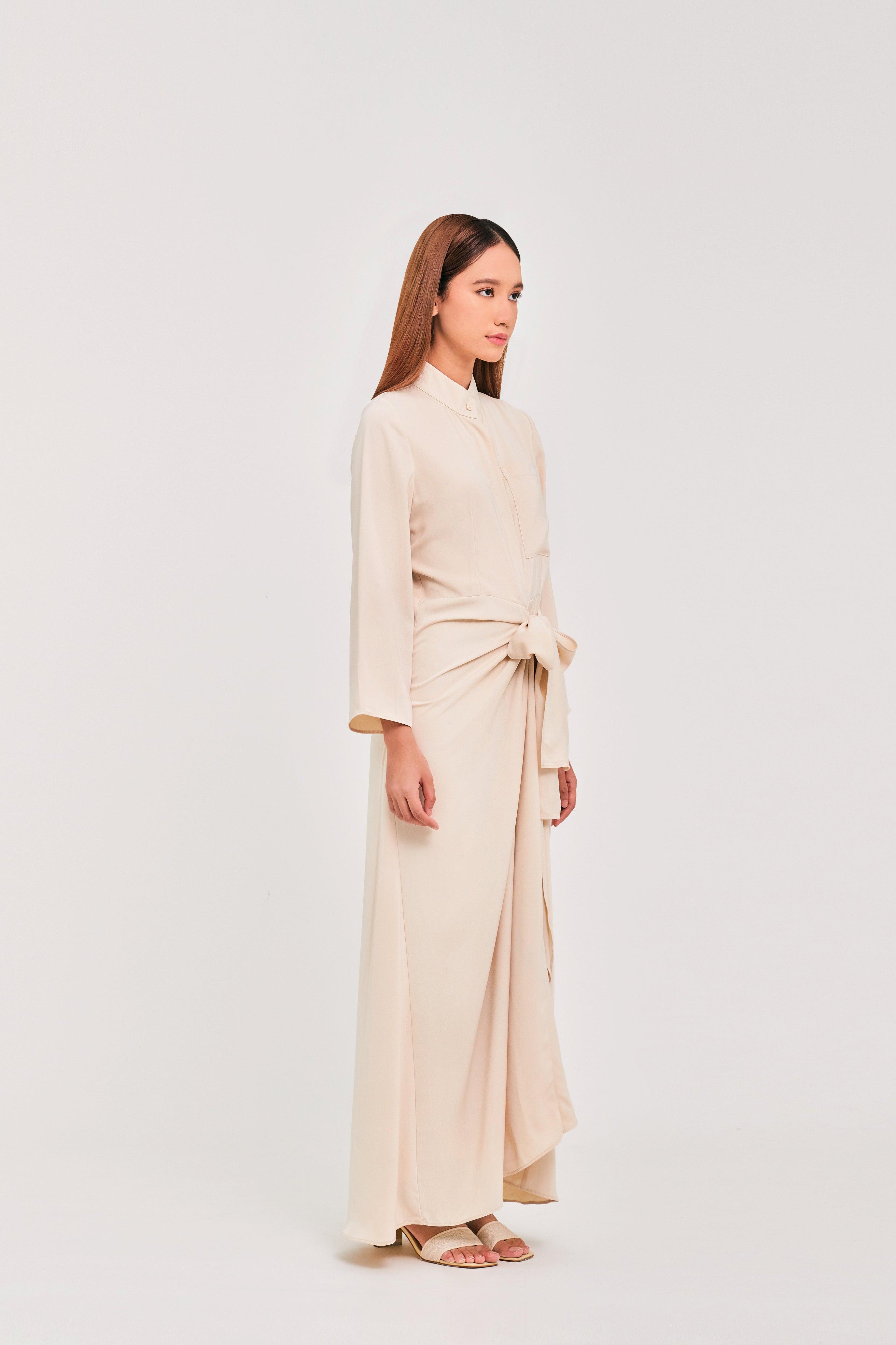 Ivory Buttoned Wrap Dress - Mimpikita