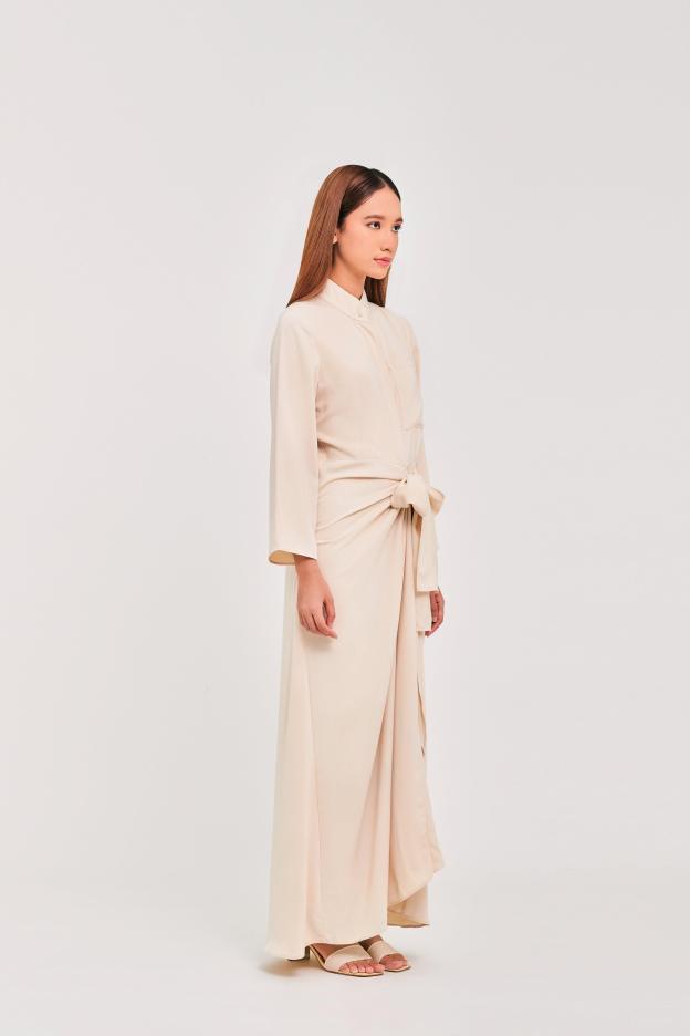 Ivory Buttoned Wrap Dress - Mimpikita