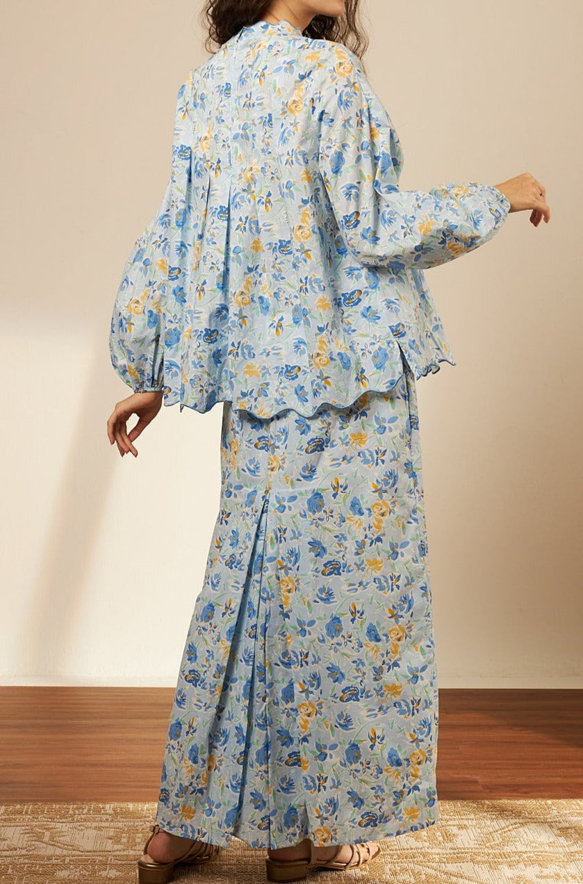 Laila Blue Mono Darted Kurung Set