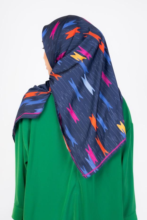 Miu Navy Satin Square Scarf