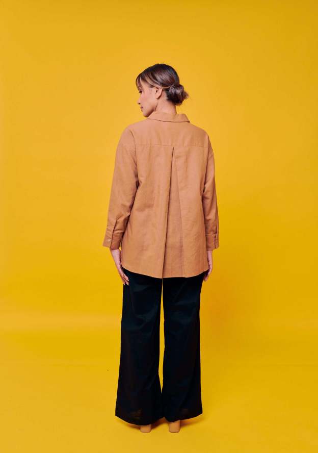 Rhu Camel Brown Linen Long Sleeve Shirt