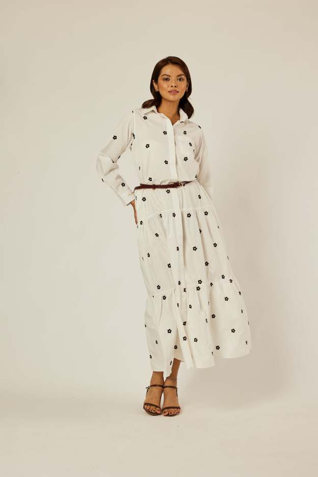 Reed White Embroidered Dress