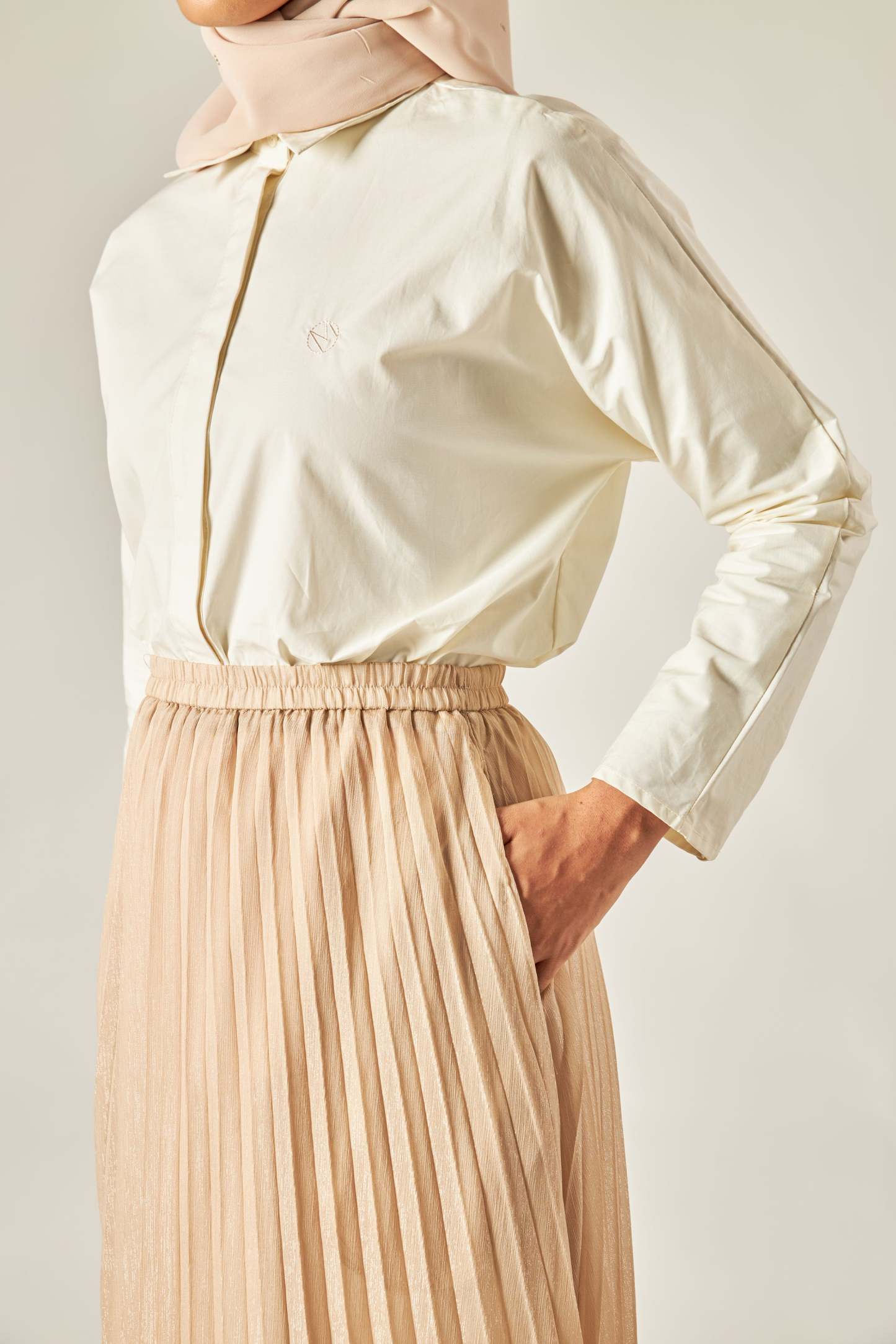 Eloise Nude Glitter Pleated Skirt