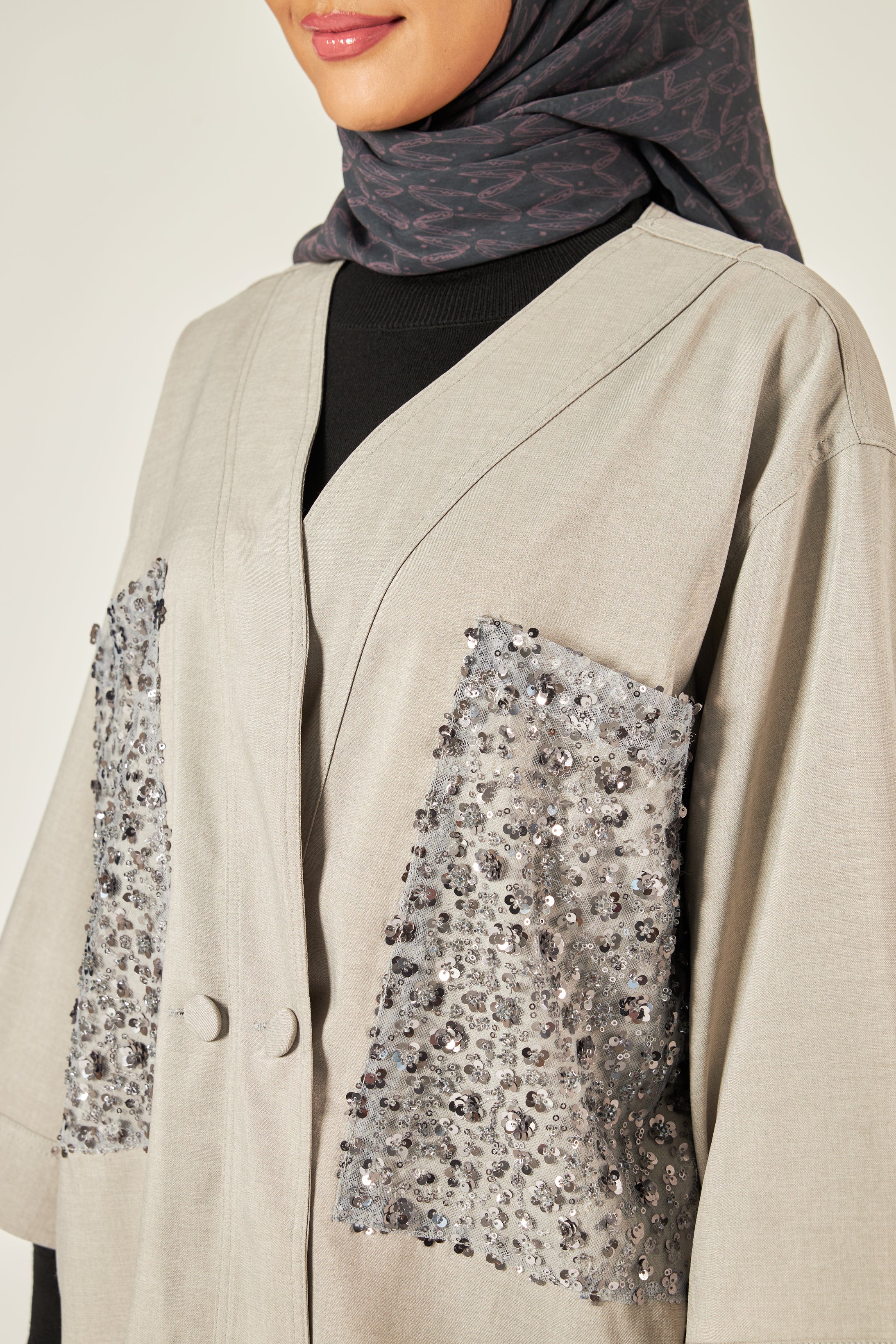 Lucille Grey Sequin Kimono